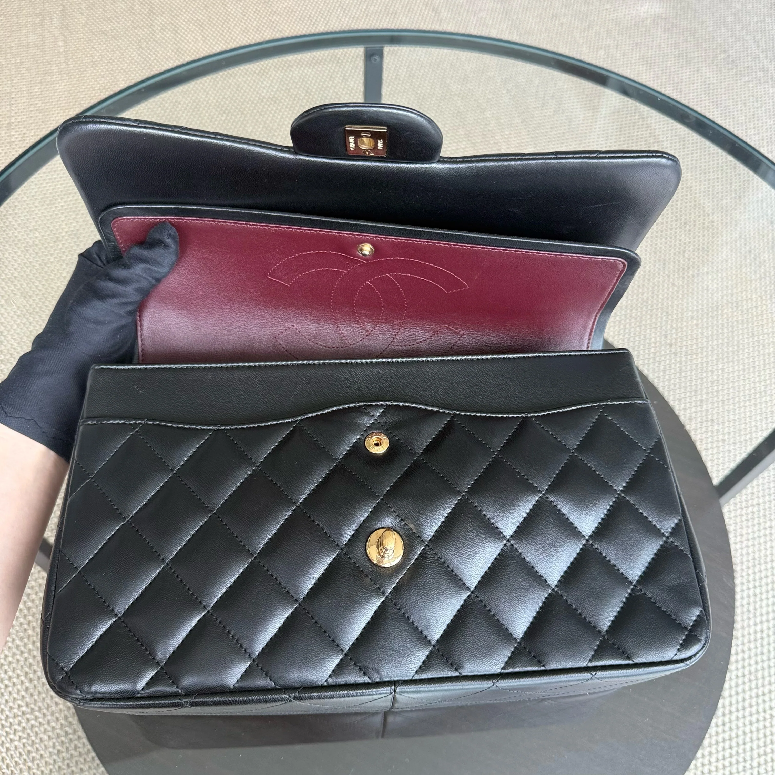 Chanel Classic Flap Jumbo - 30CM Quilted Lambskin Double Flap Black Gold Hardware