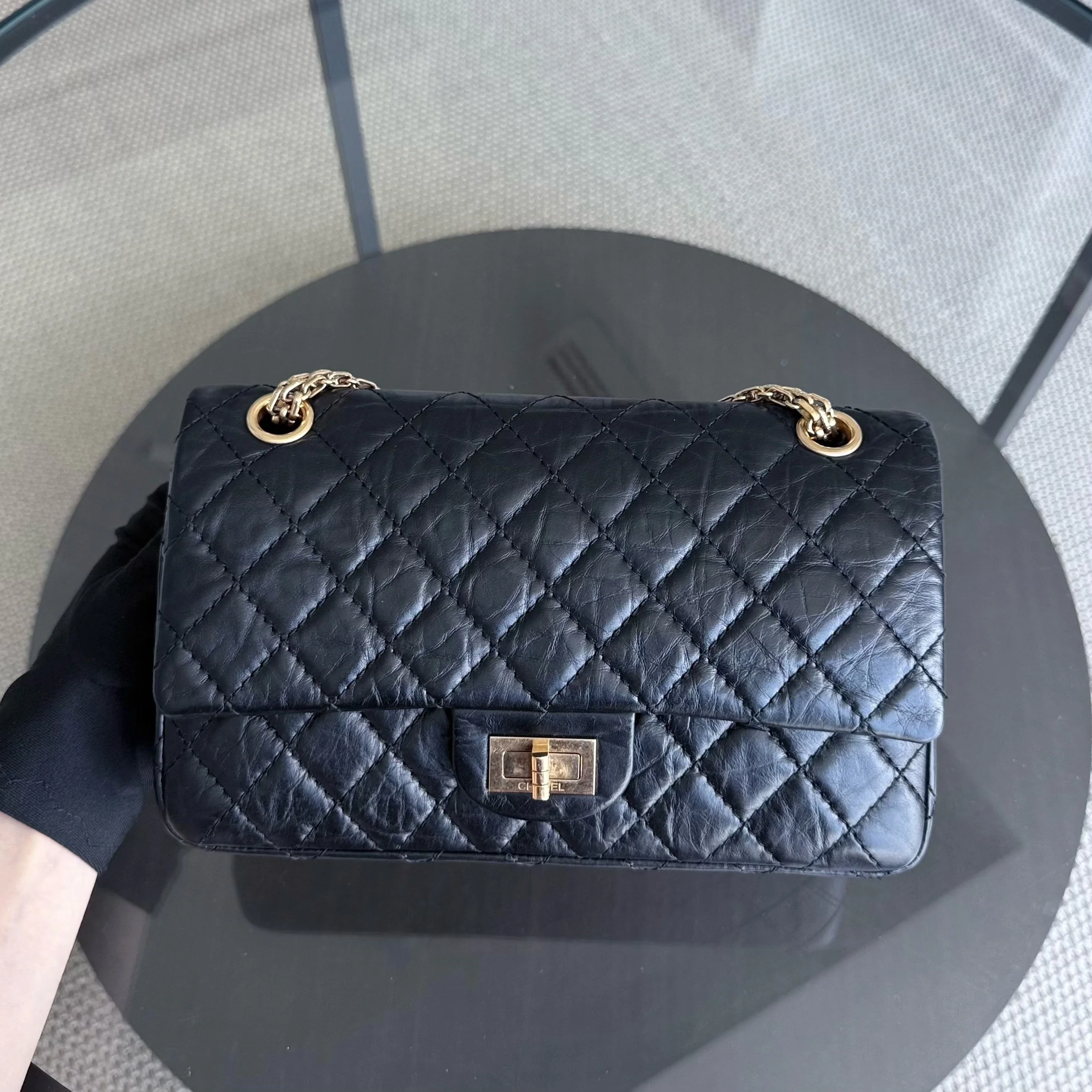 Chanel Reissue 2.55 225 - 24CM Quilted Aged Calfskin Black Gold Hardware