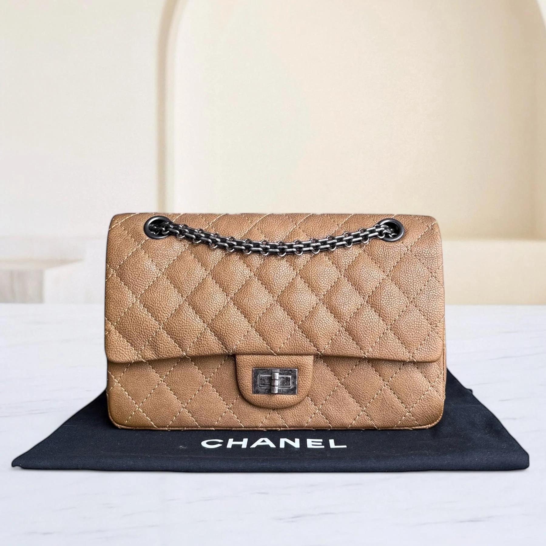Chanel 2.55 Reissue 225 - Caviar 24CM Quilted Grained Calfskin Brown Ruthenium Silver Hardware Series 17