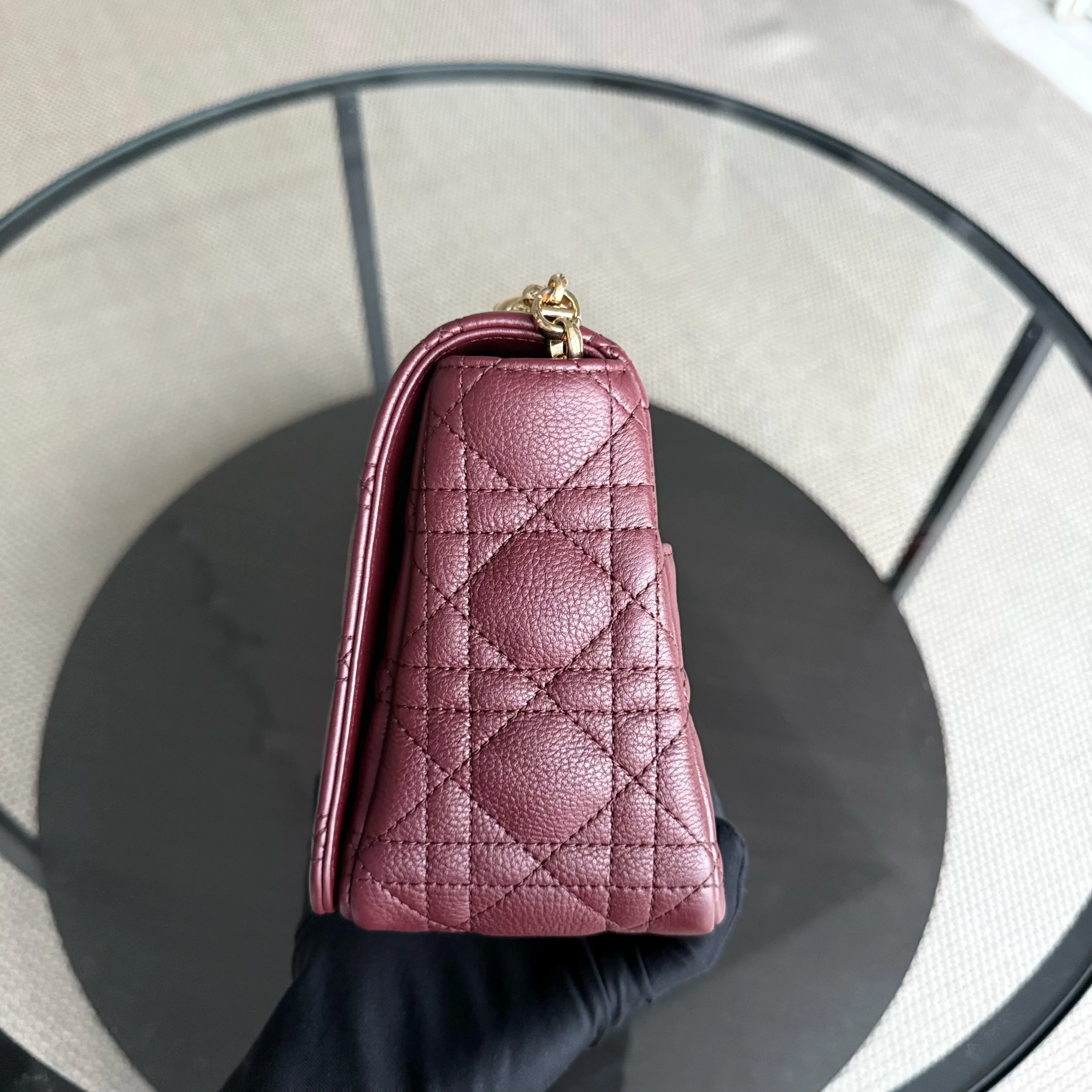 Dior Caro Medium - Cannage Calfskin Burgundy Red Gold Hardware
