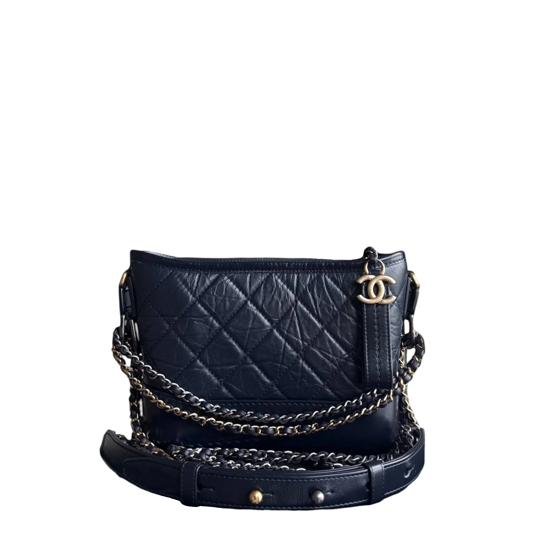Chanel Gabrielle Small - Quilted Calfskin Dark Navy Blue Two-tone Gold Hardware Series 26
