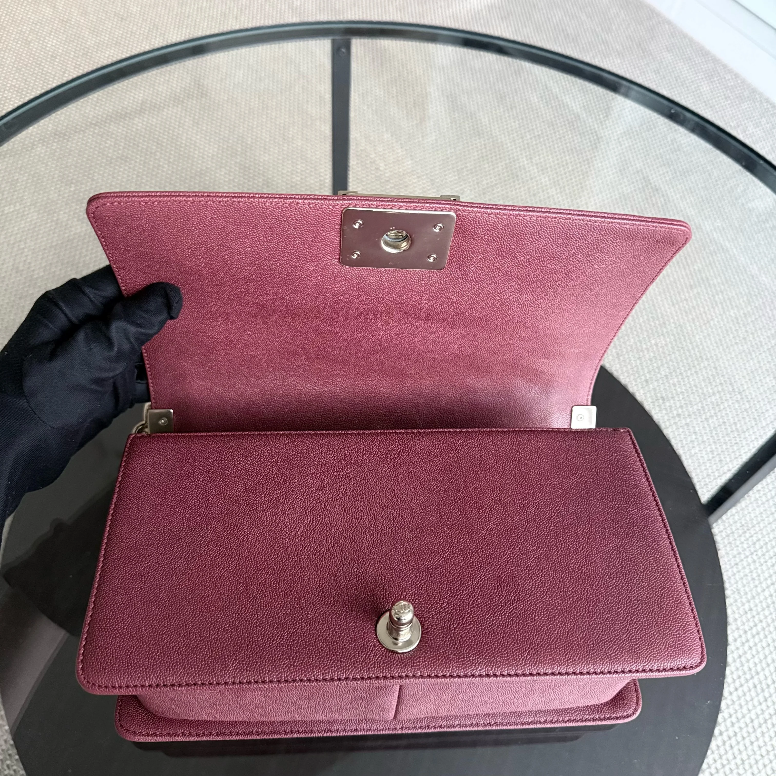 Chanel Boy Medium - Caviar 25CM Chevron Red Gold Hardware Series 28