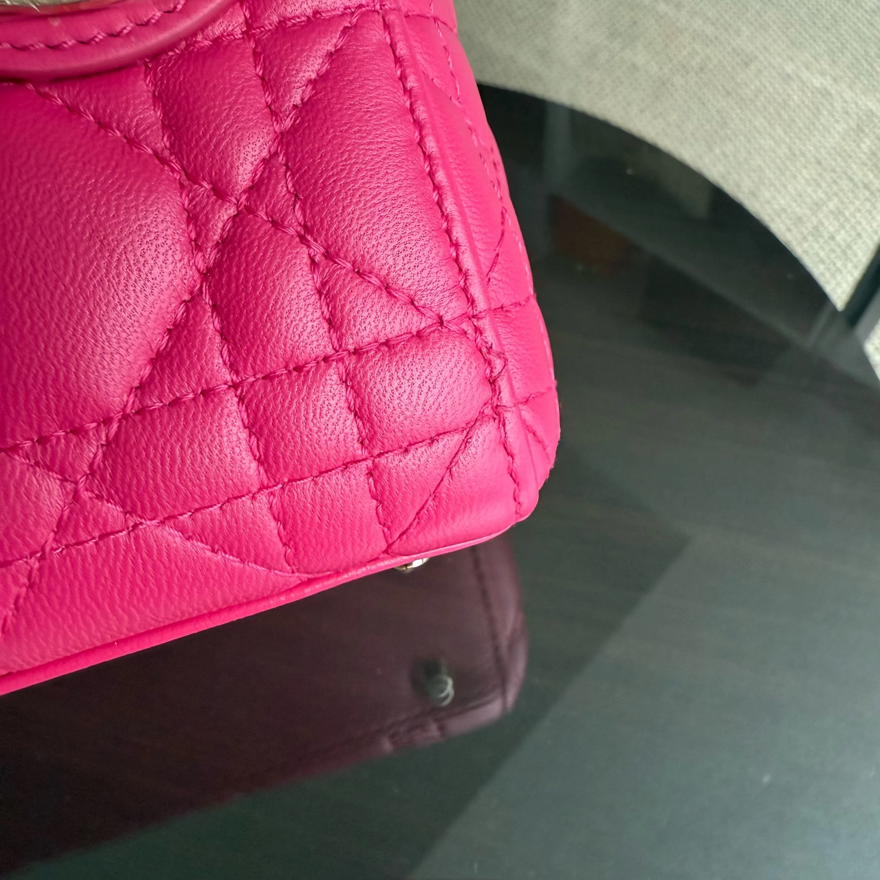 Dior Lady Mini - Cannage Lambskin Hot Pink Gold Hardware Adjustable Strap