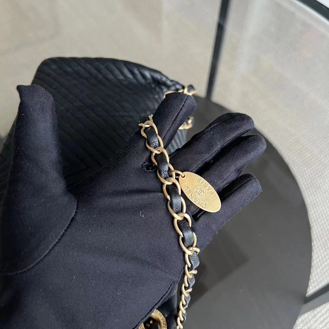 Chanel Herringbone - Medium Seasonal Flap Black Aged Calfskin Golden Hardware Series 19