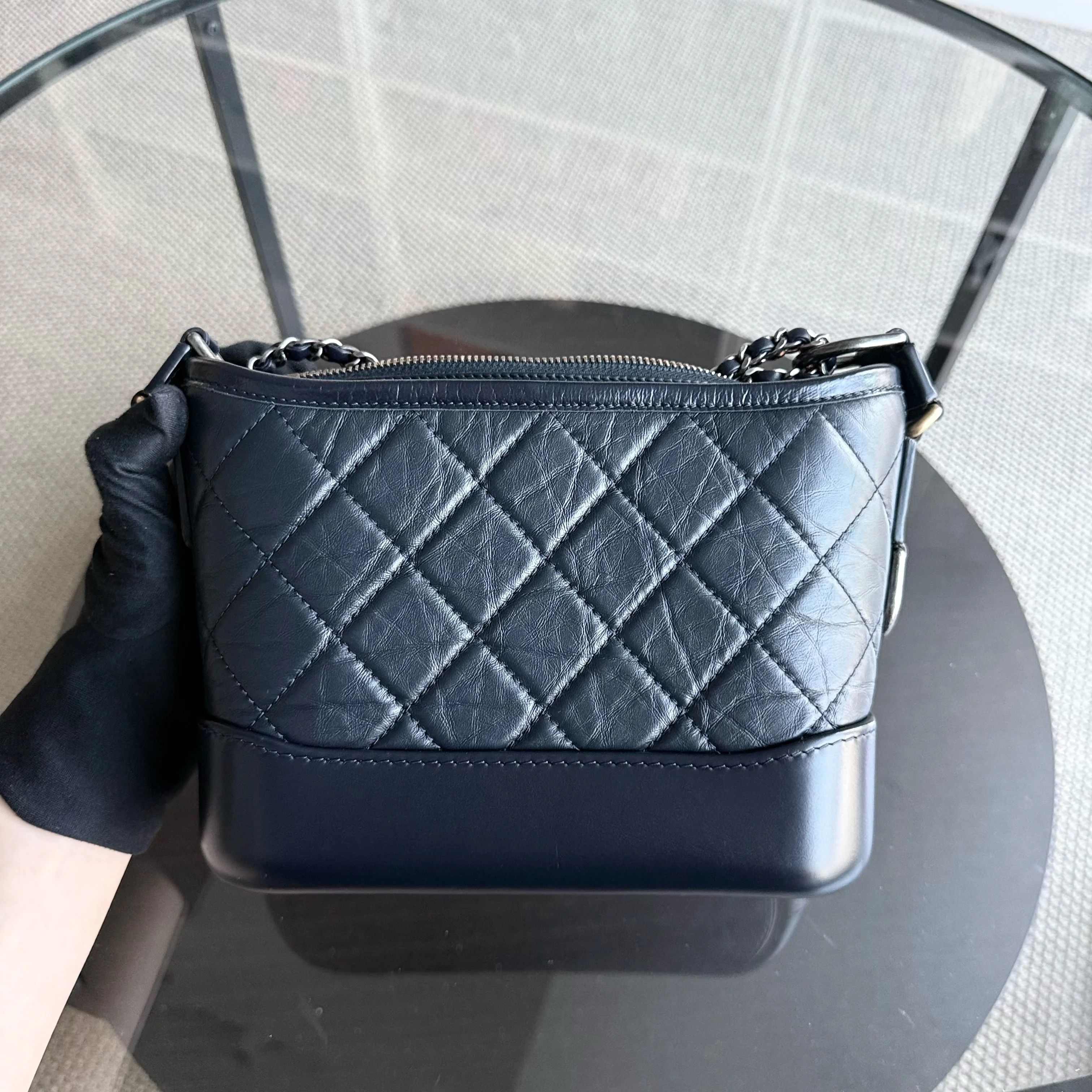 Chanel Gabrielle Small - Quilted Calfskin Dark Navy Blue Two-tone Gold Hardware Series 26