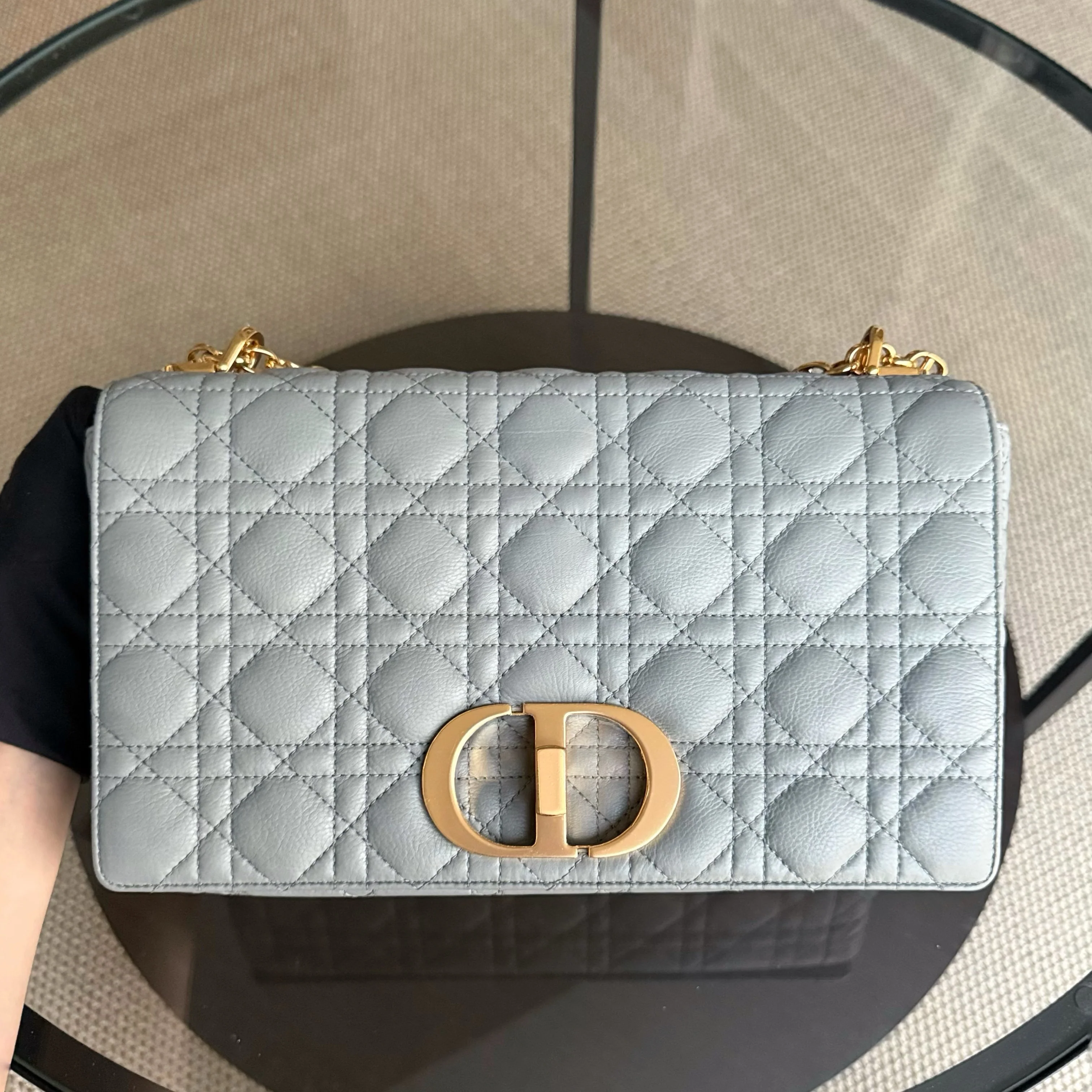 Dior Caro Large - Cannage Calfskin Grey Gray Gold Hardware