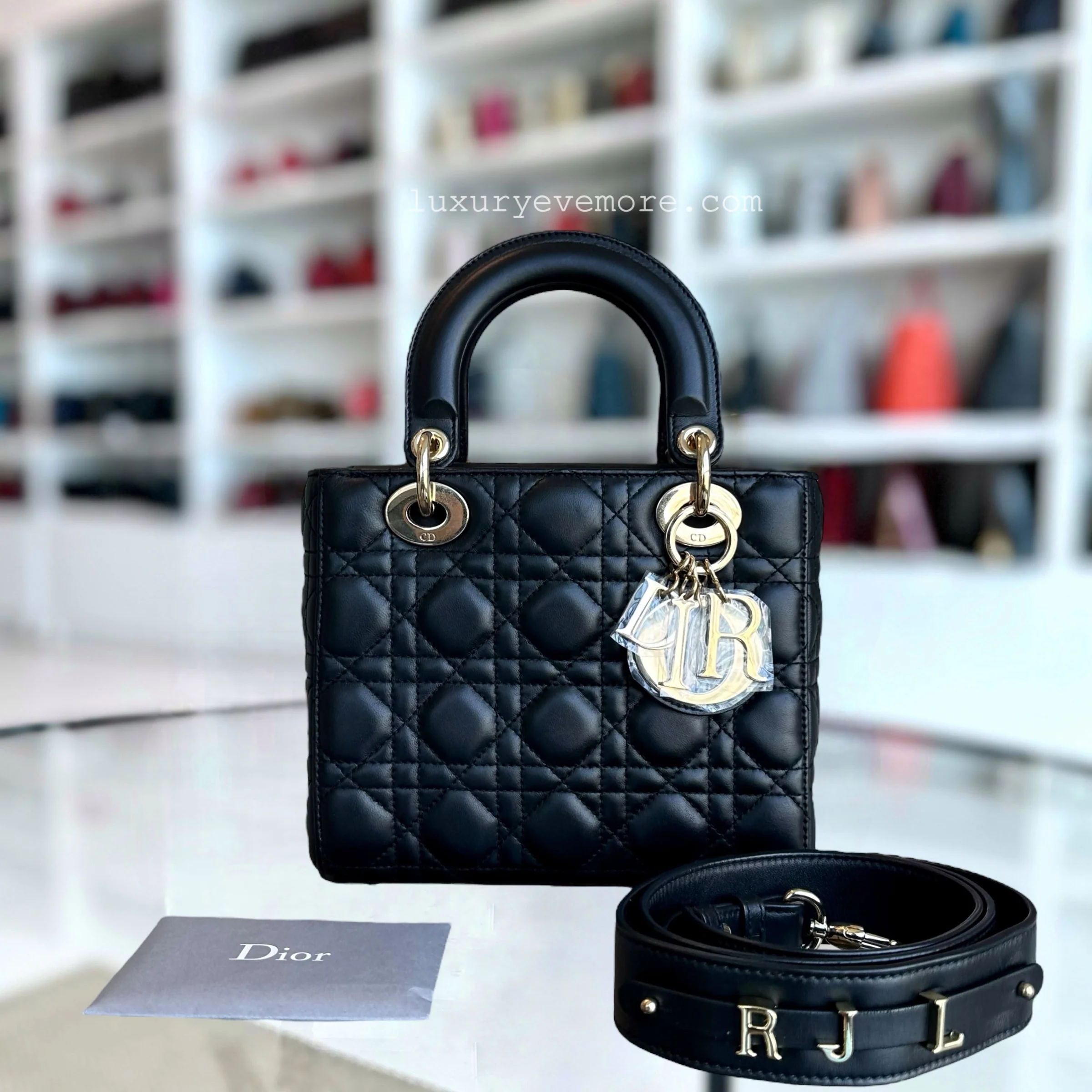 *ABC Strap* Dior Lady Small Cannage Lambskin Black Golden Hardware ABC Strap - Best Luxury Designers