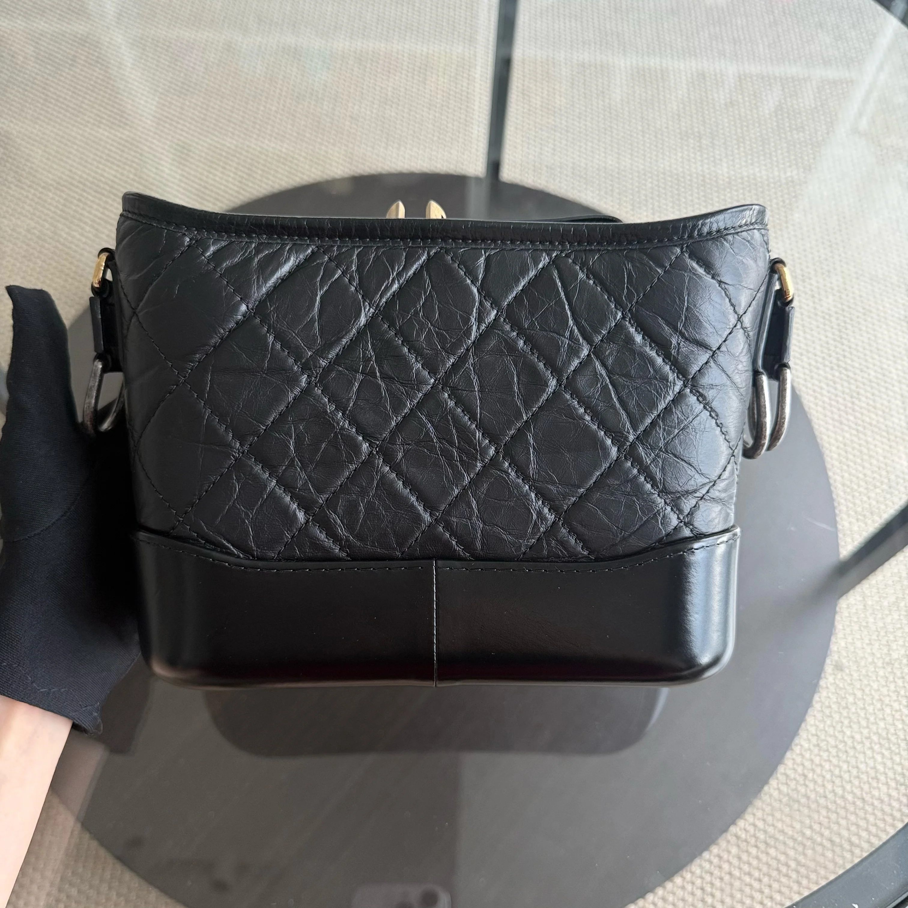 Chanel Gabrielle Small - Quilted Aged Calfskin Black Two-tone Gold Hardware