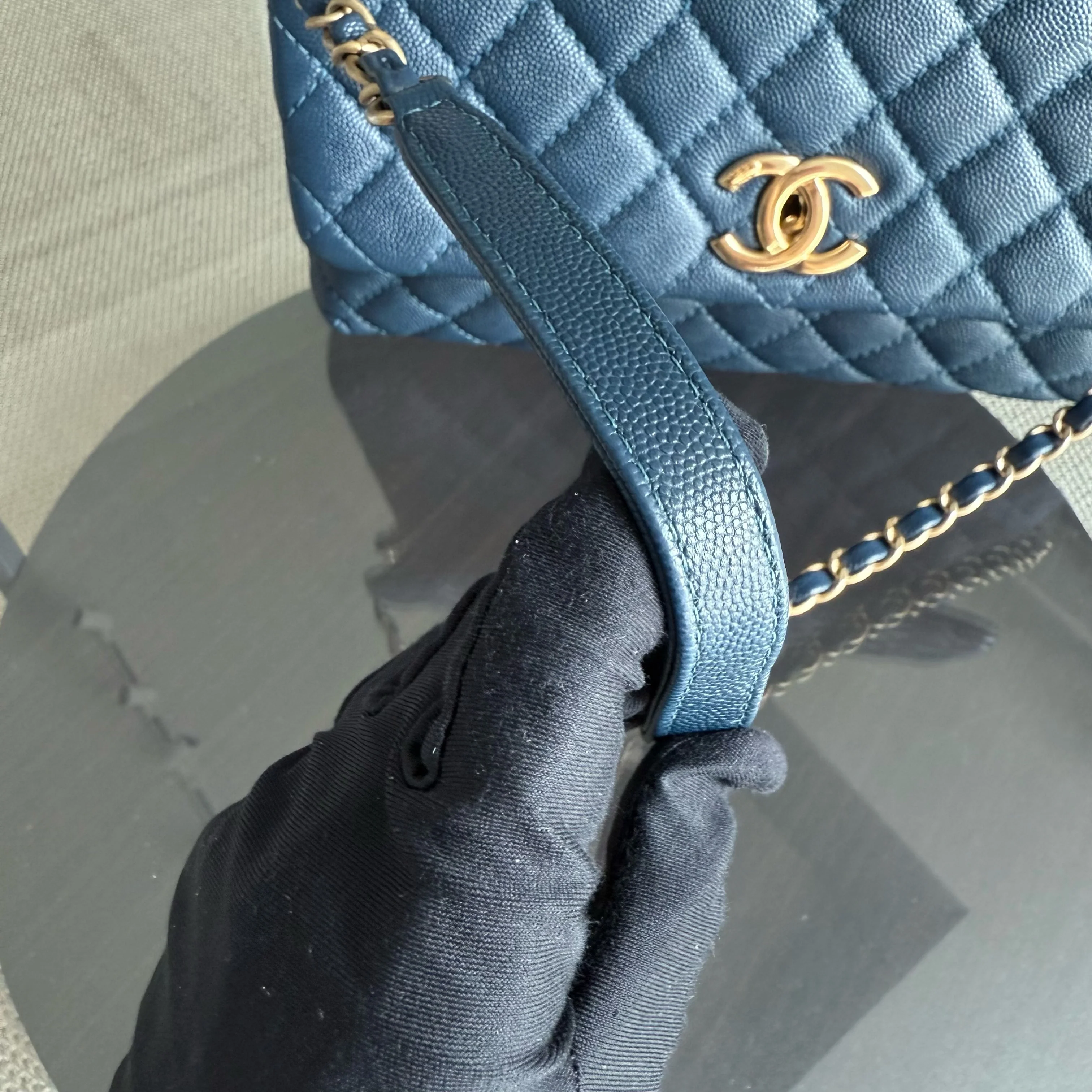 Chanel Coco Handle Medium - Caviar 29CM Quilted Dark Blue Gold Hardware Series 25
