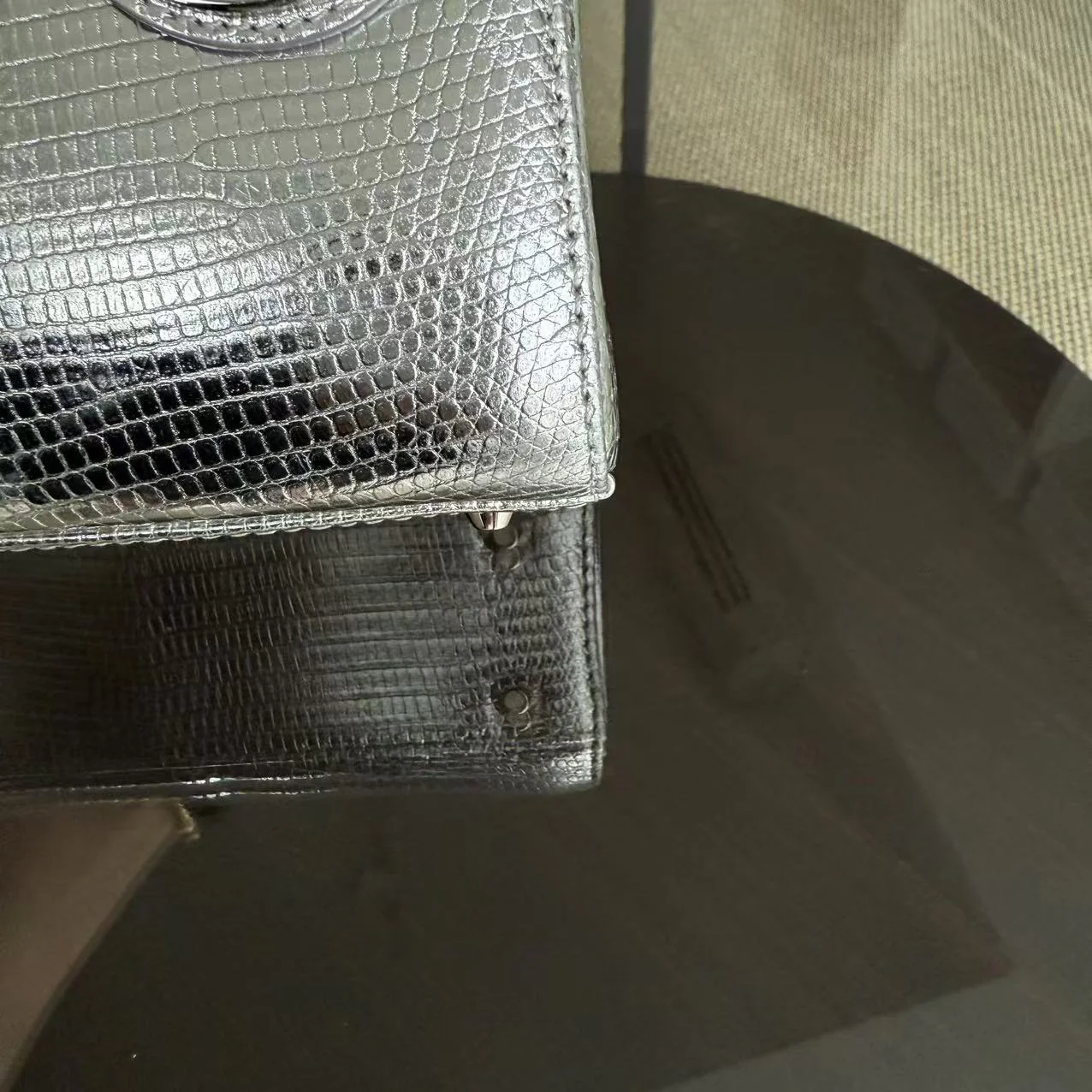 *Rare* Dior Lady Mini - Lizard Silver Metallic Limited Edition Chain Strap Silver Hardware