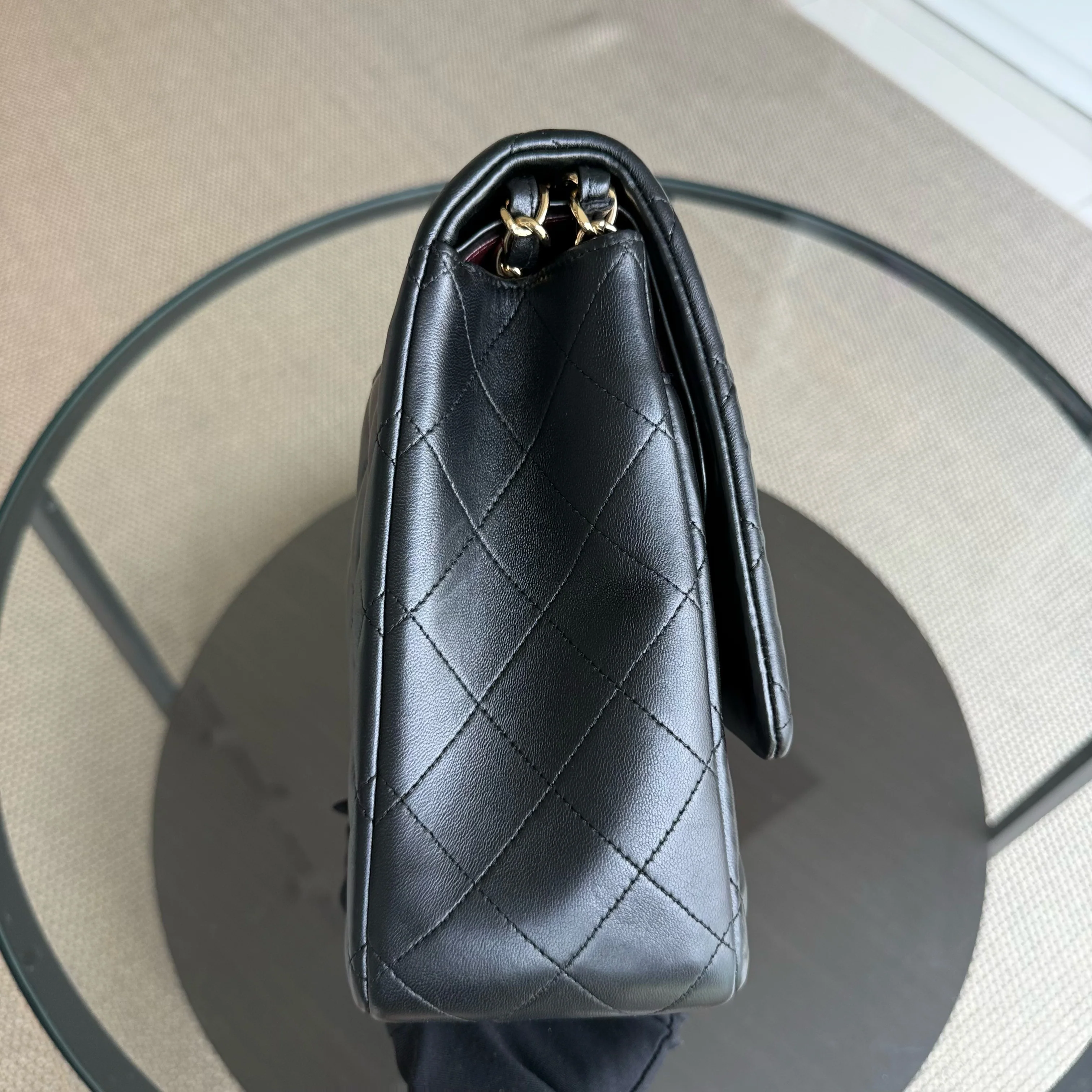 Chanel Classic Flap Maxi - 34CM Quilted Lambskin Double Flap Black Gold Hardware Series 14