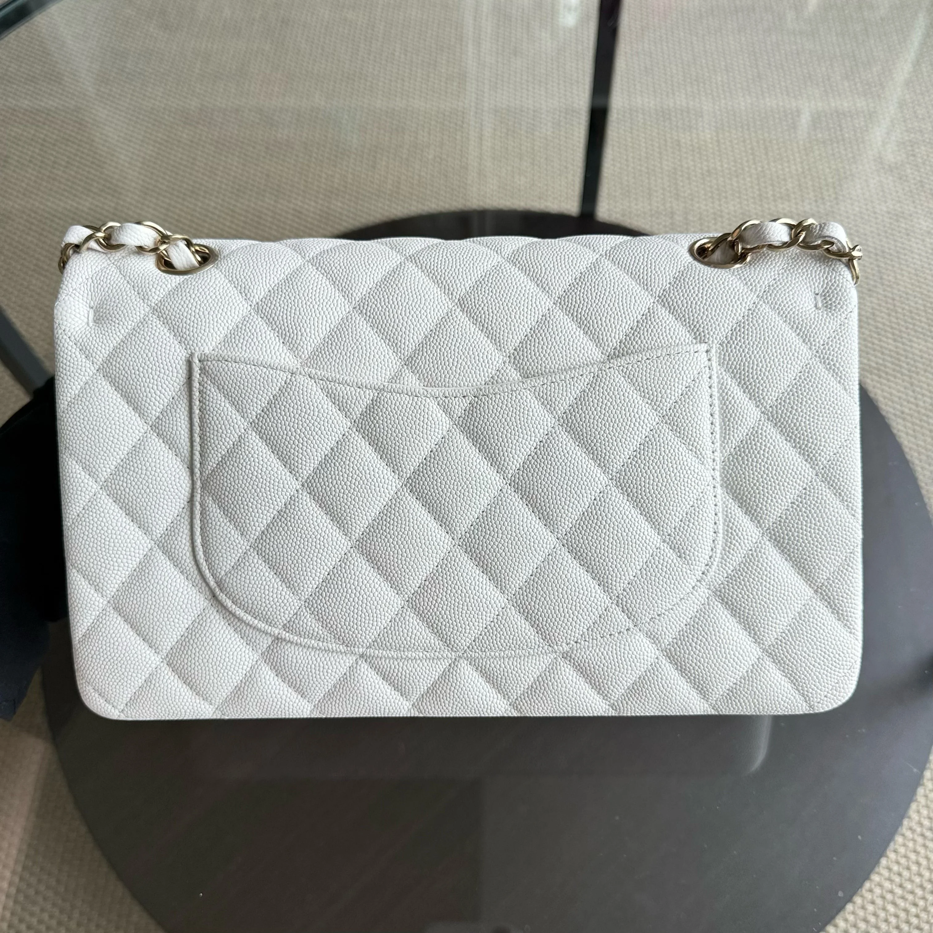 Chanel Classic Flap Medium - Caviar 25CM Quilted Snow White Gold Hardware Microchip