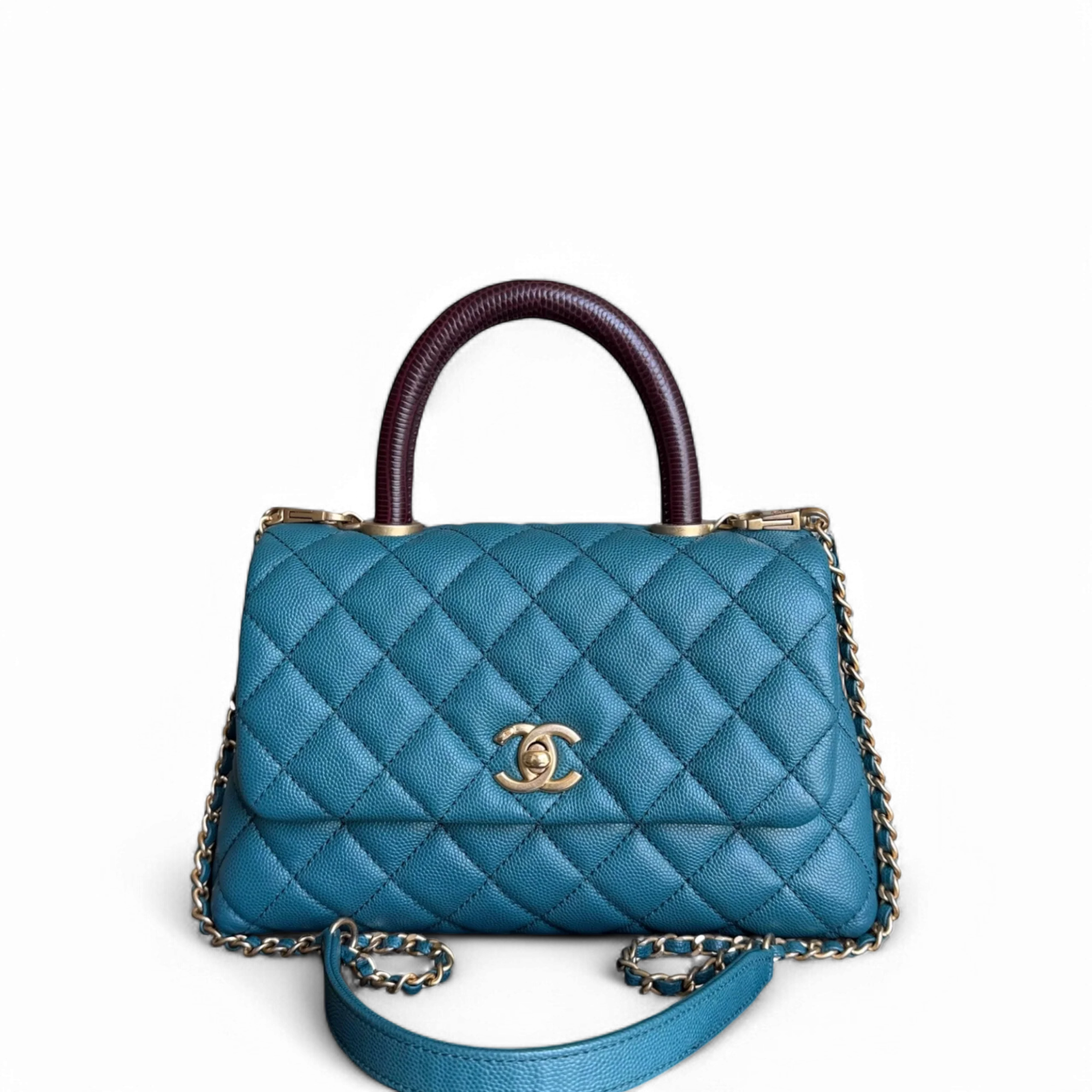 Chanel Coco Handle Small - Caviar Quilted Blue Gold Hardware Series 28
