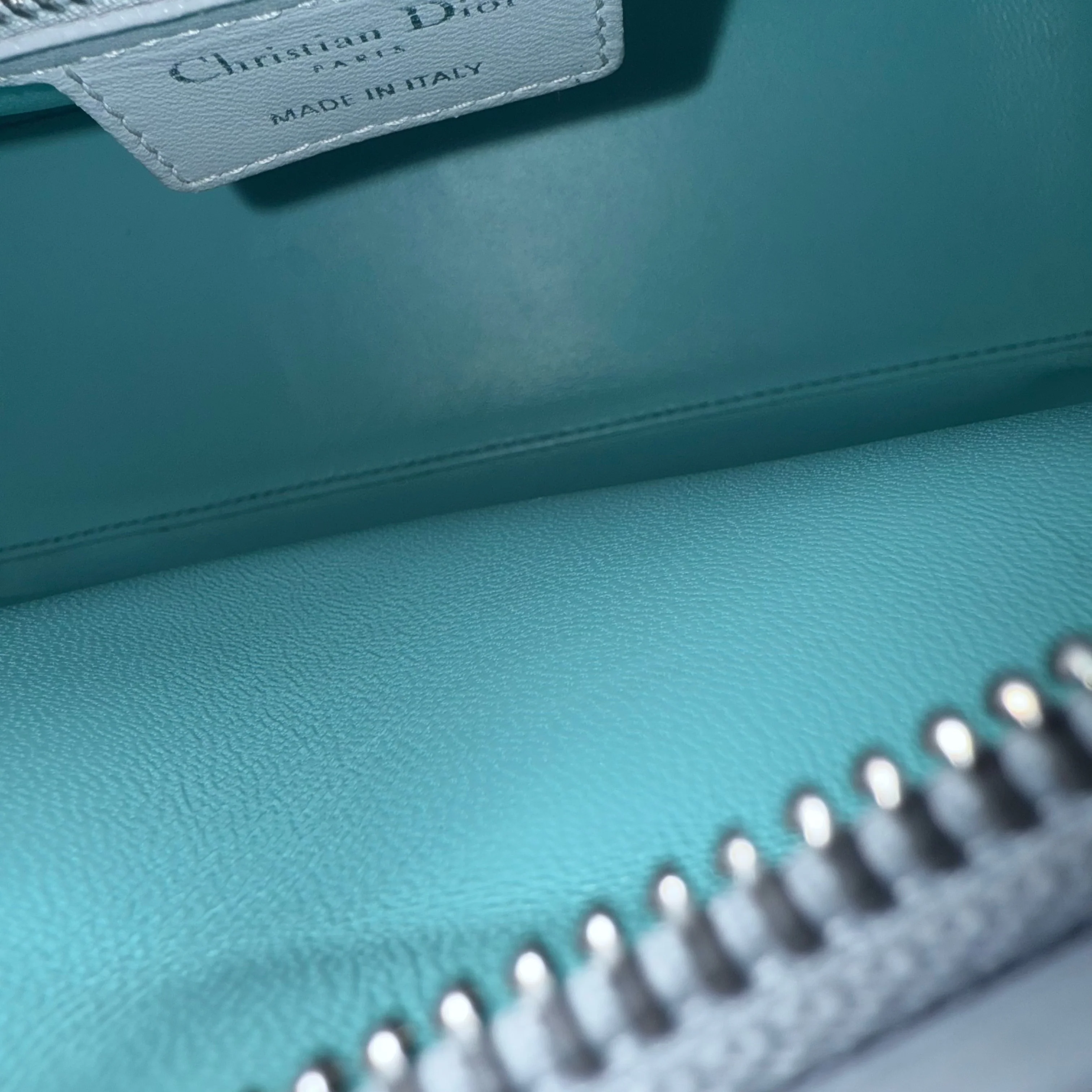 Dior Lady Medium - Cannage Lambskin Bi-Color Cyan Grey Gray Silver Hardware