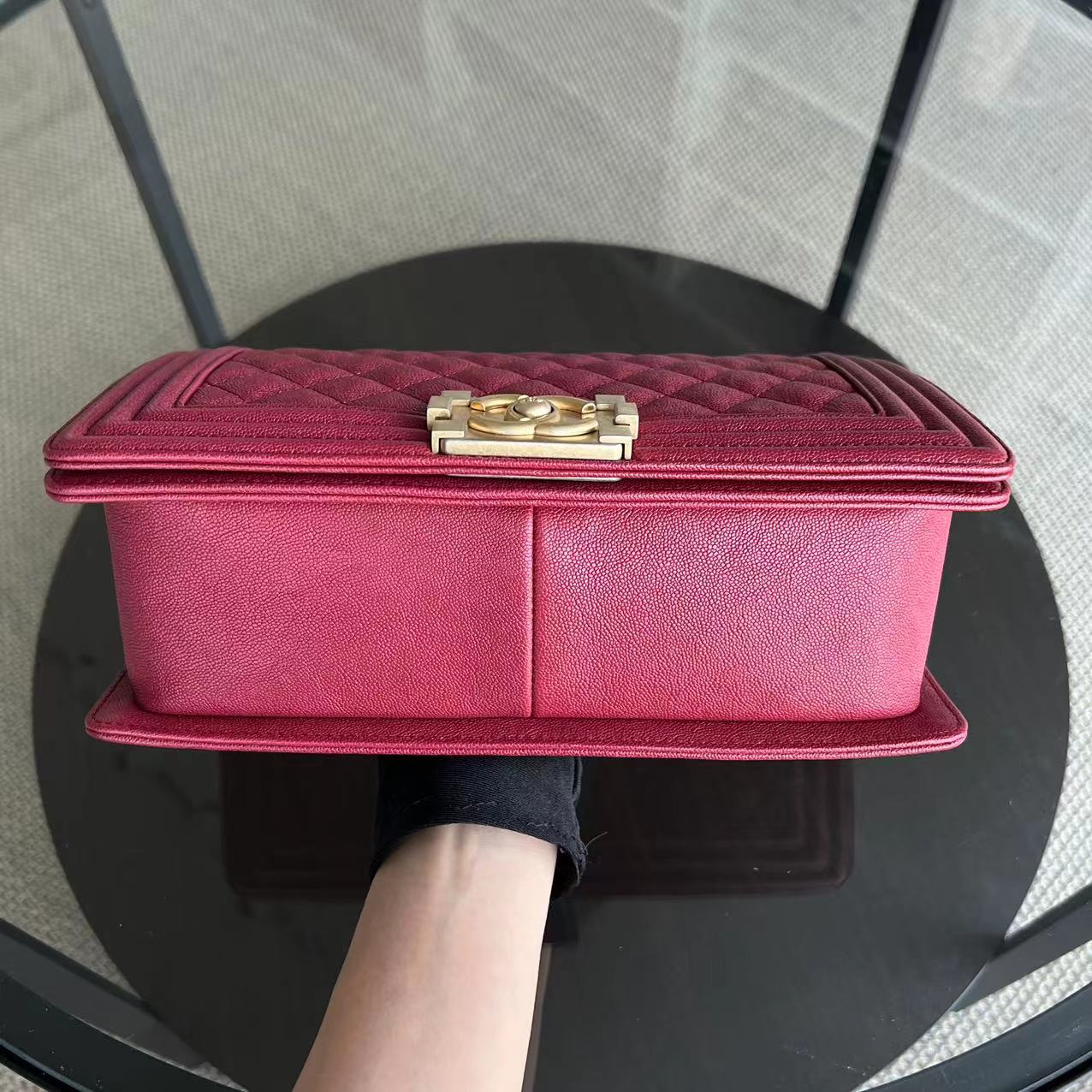 Chanel Boy Medium - Caviar 25CM Quilted Dark Red Golden Hardware Series 26