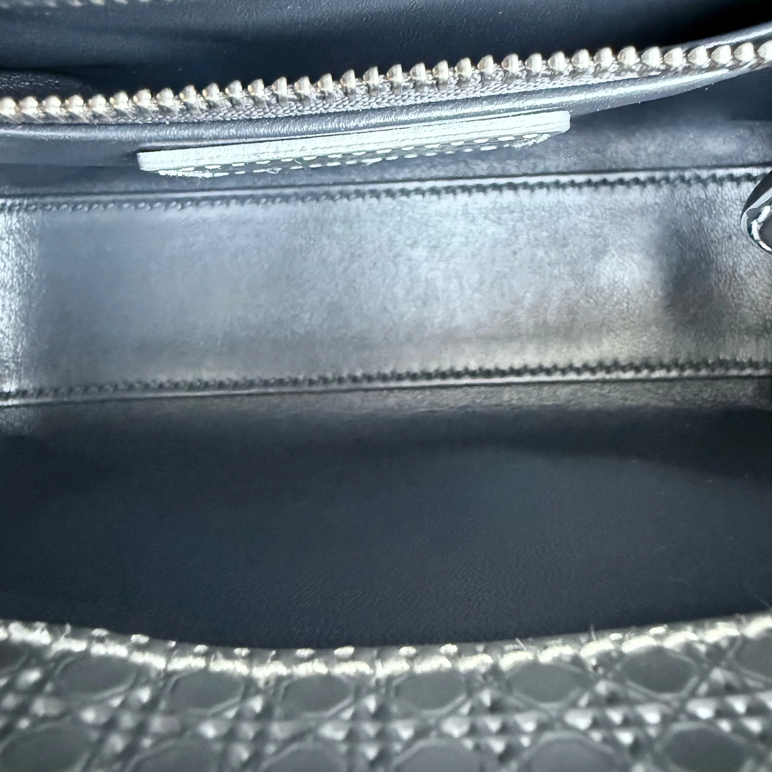 Dior Lady Mini - Micro Cannage Metallic Silver Hardware Adjustable Strap