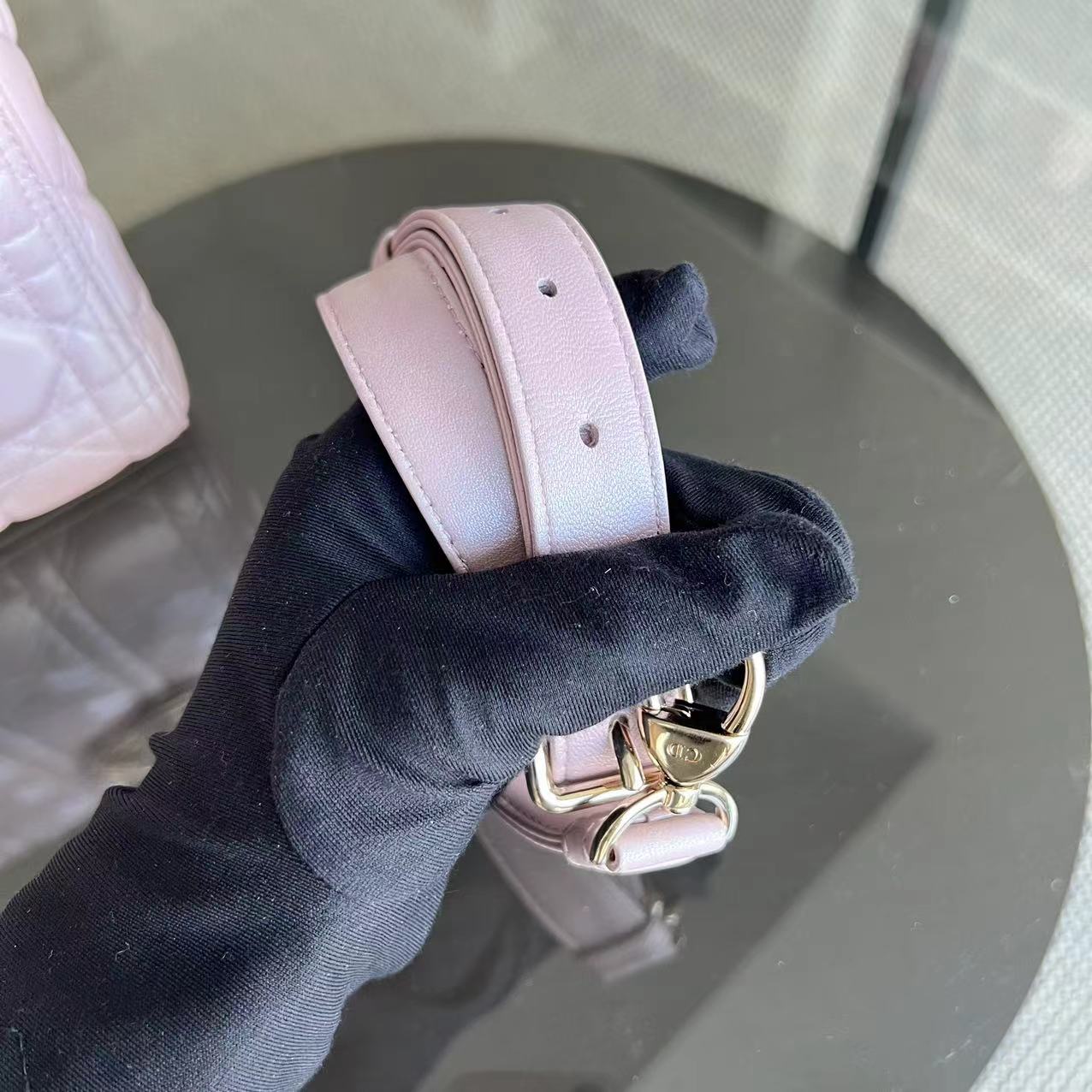 *Adjustable strap* Dior Lady Medium Cannage Lambskin Iridescent Sakura Pink GHW - Best Luxury Designers