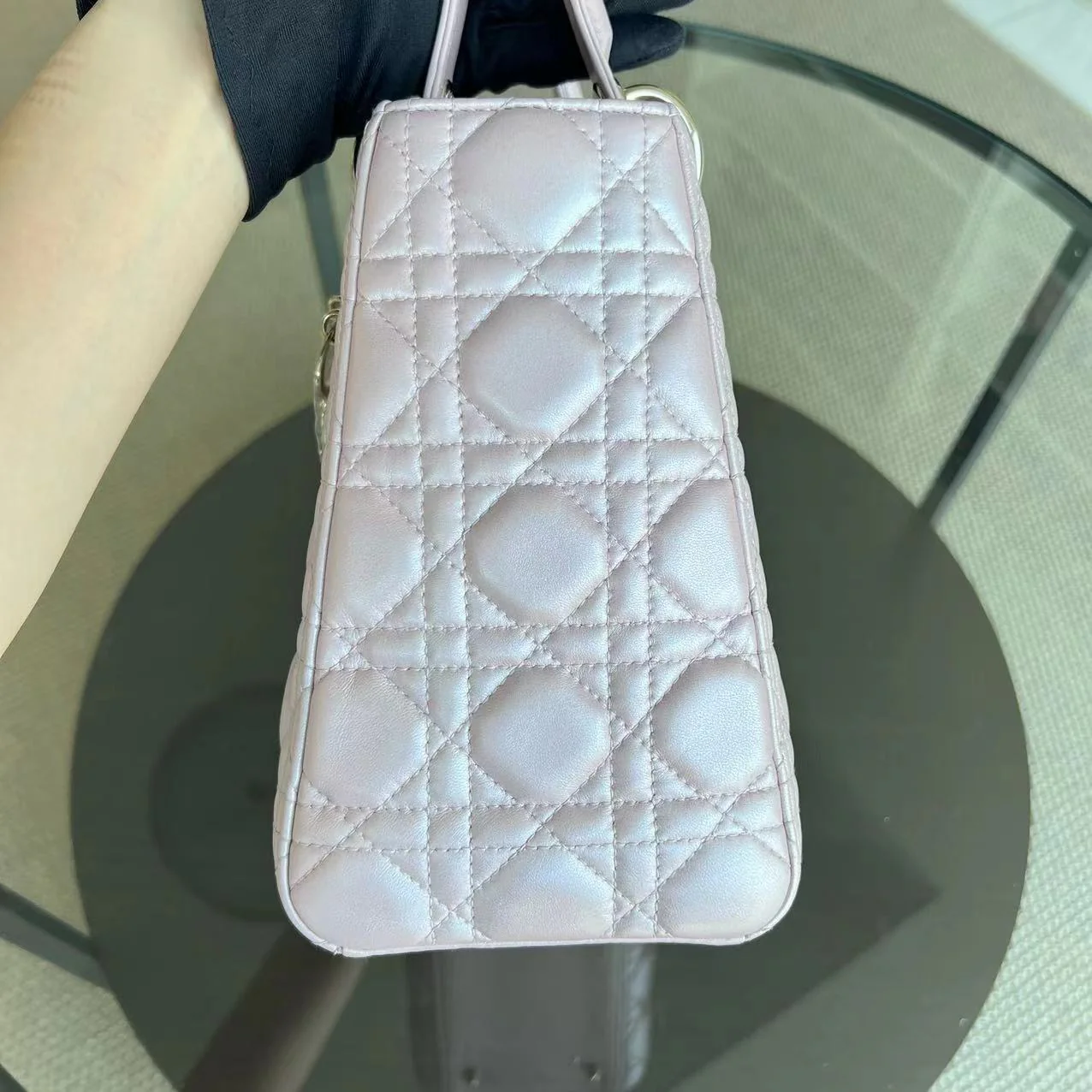 *Adjustable strap* Dior Lady Medium Cannage Lambskin Iridescent Sakura Pink GHW - Best Luxury Designers