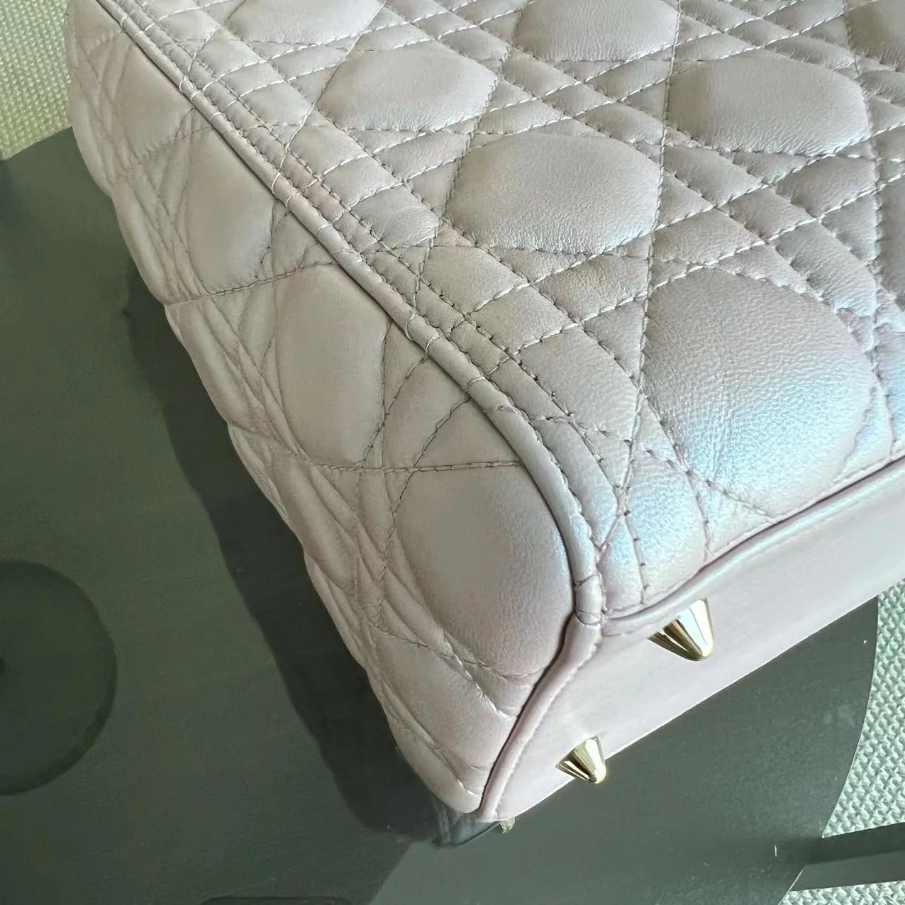 *Adjustable strap* Dior Lady Medium Cannage Lambskin Iridescent Sakura Pink GHW - Best Luxury Designers