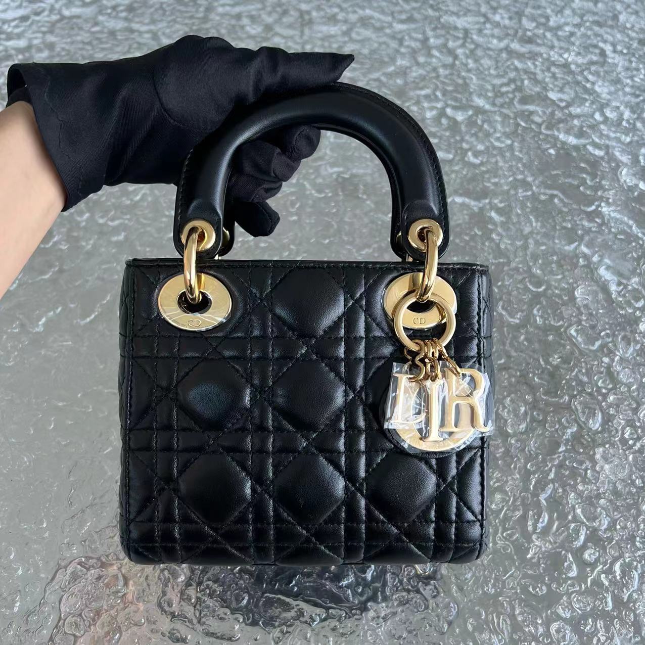 *Adjustable Strap* Dior Lady Mini Cannage Lambskin Black Golden Hardware - Best Luxury Designers