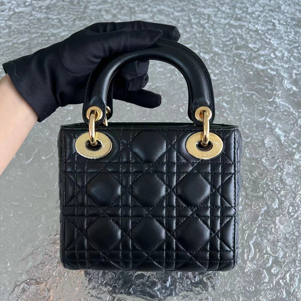 *Adjustable Strap* Dior Lady Mini Cannage Lambskin Black Golden Hardware - Best Luxury Designers