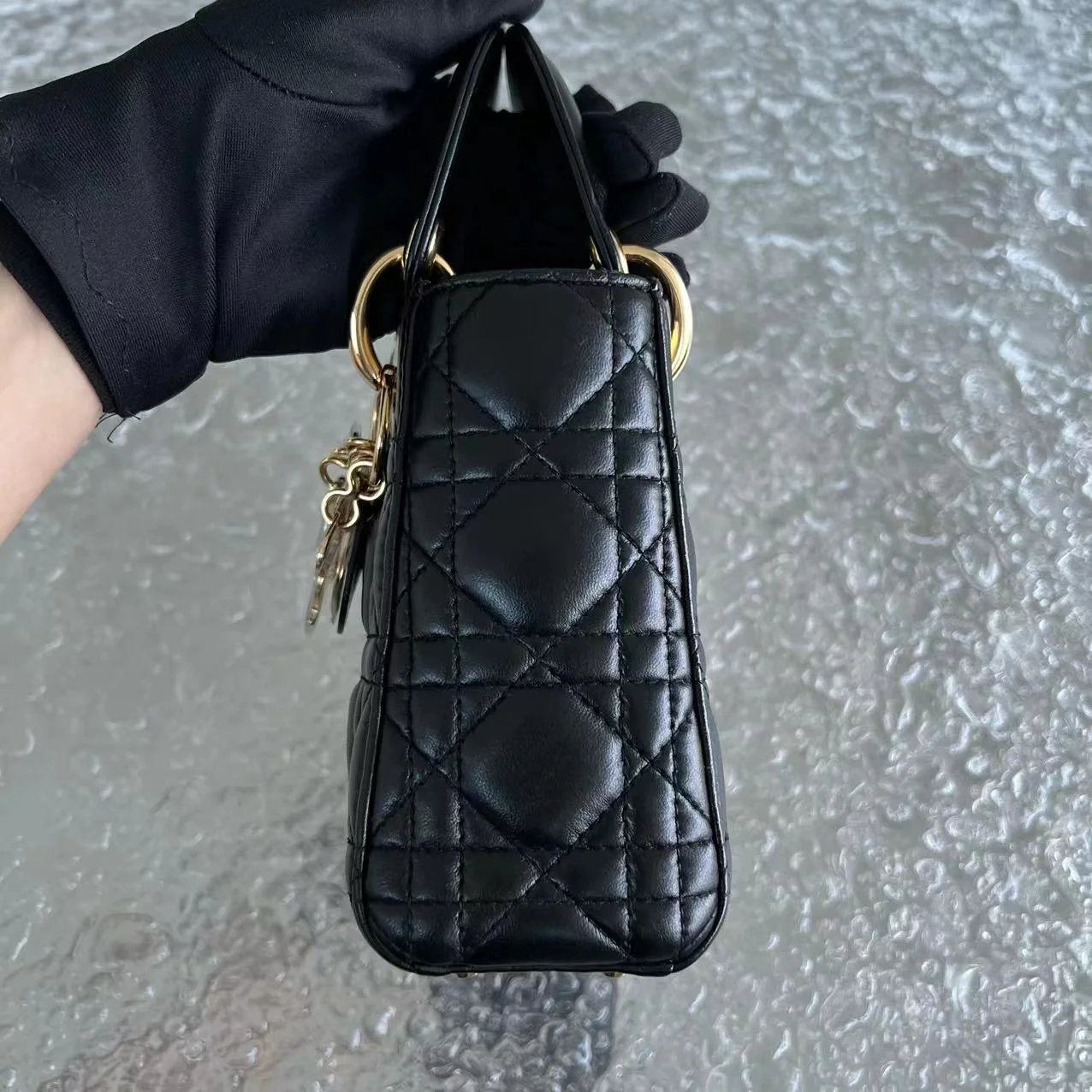 *Adjustable Strap* Dior Lady Mini Cannage Lambskin Black Golden Hardware - Best Luxury Designers