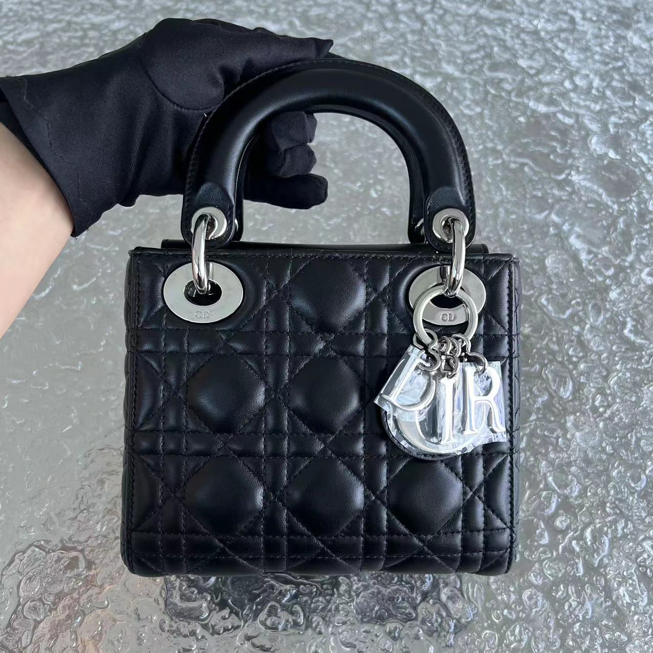 *Adjustable Strap* Dior Lady Mini Cannage Lambskin Black Silver Hardware - Best Luxury Designers