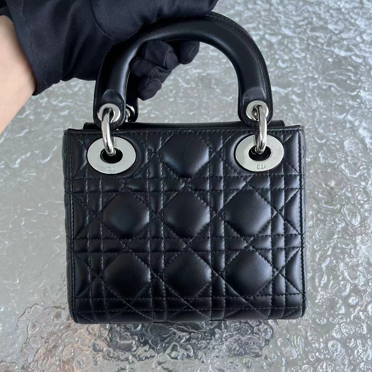 *Adjustable Strap* Dior Lady Mini Cannage Lambskin Black Silver Hardware - Best Luxury Designers