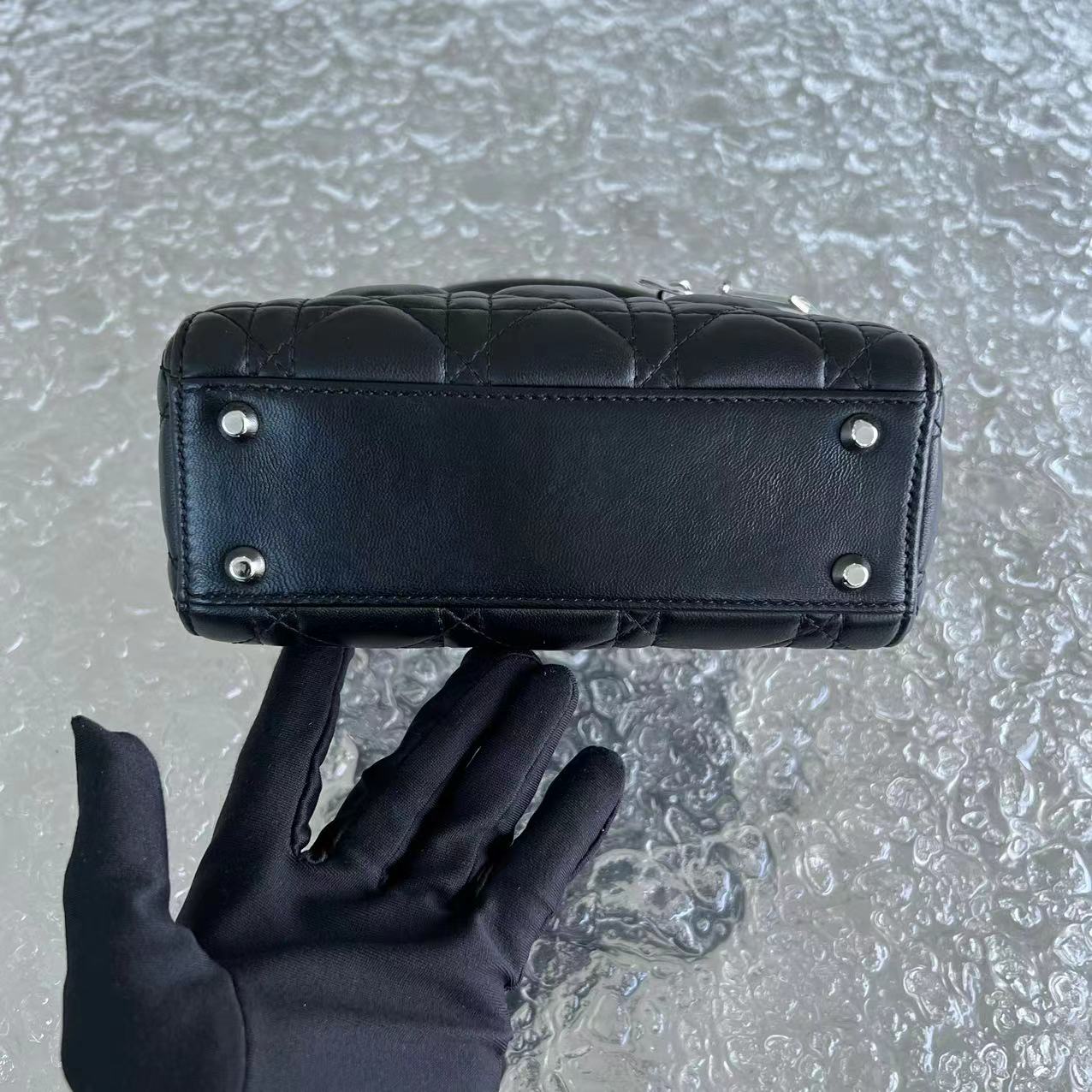 *Adjustable Strap* Dior Lady Mini Cannage Lambskin Black Silver Hardware - Best Luxury Designers