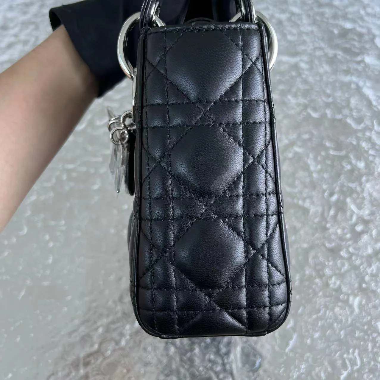 *Adjustable Strap* Dior Lady Mini Cannage Lambskin Black Silver Hardware - Best Luxury Designers