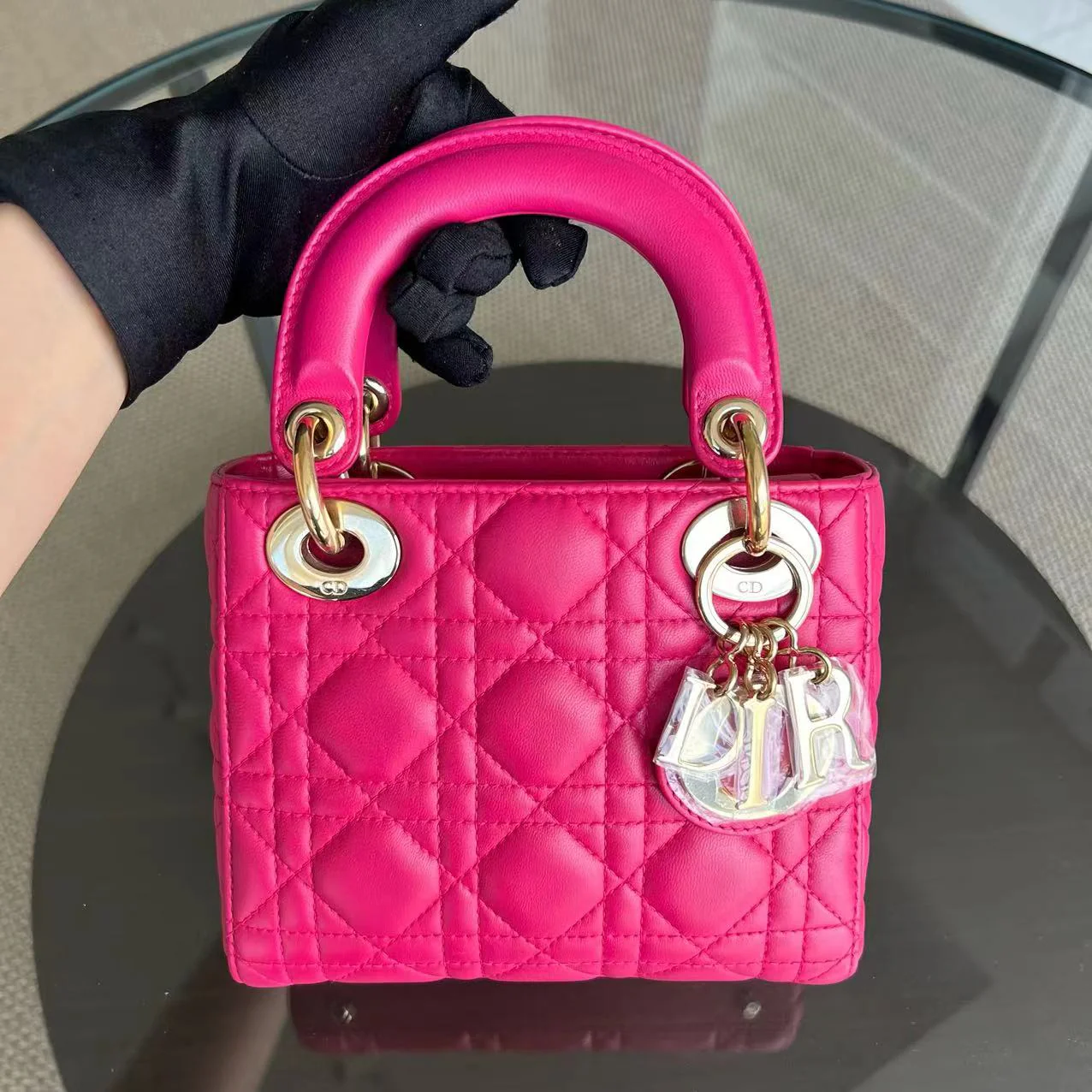 *Adjustable Strap* Dior Lady Mini Cannage Lambskin Hot Pink Golden Hardware - Best Luxury Designers