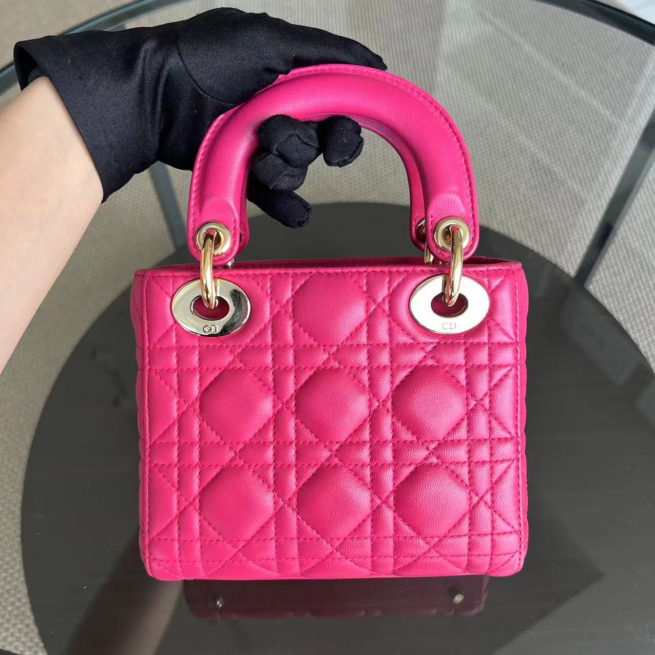 *Adjustable Strap* Dior Lady Mini Cannage Lambskin Hot Pink Golden Hardware - Best Luxury Designers