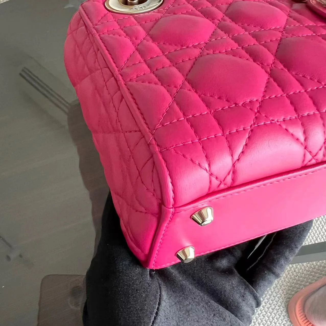 *Adjustable Strap* Dior Lady Mini Cannage Lambskin Hot Pink Golden Hardware - Best Luxury Designers