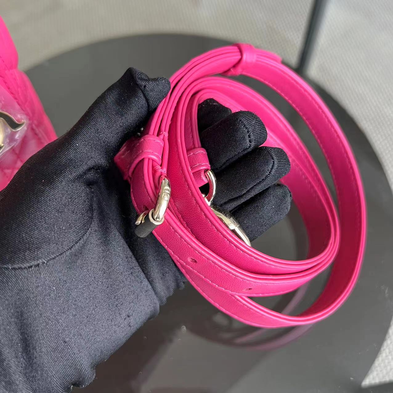 *Adjustable Strap* Dior Lady Mini Cannage Lambskin Hot Pink Golden Hardware - Best Luxury Designers