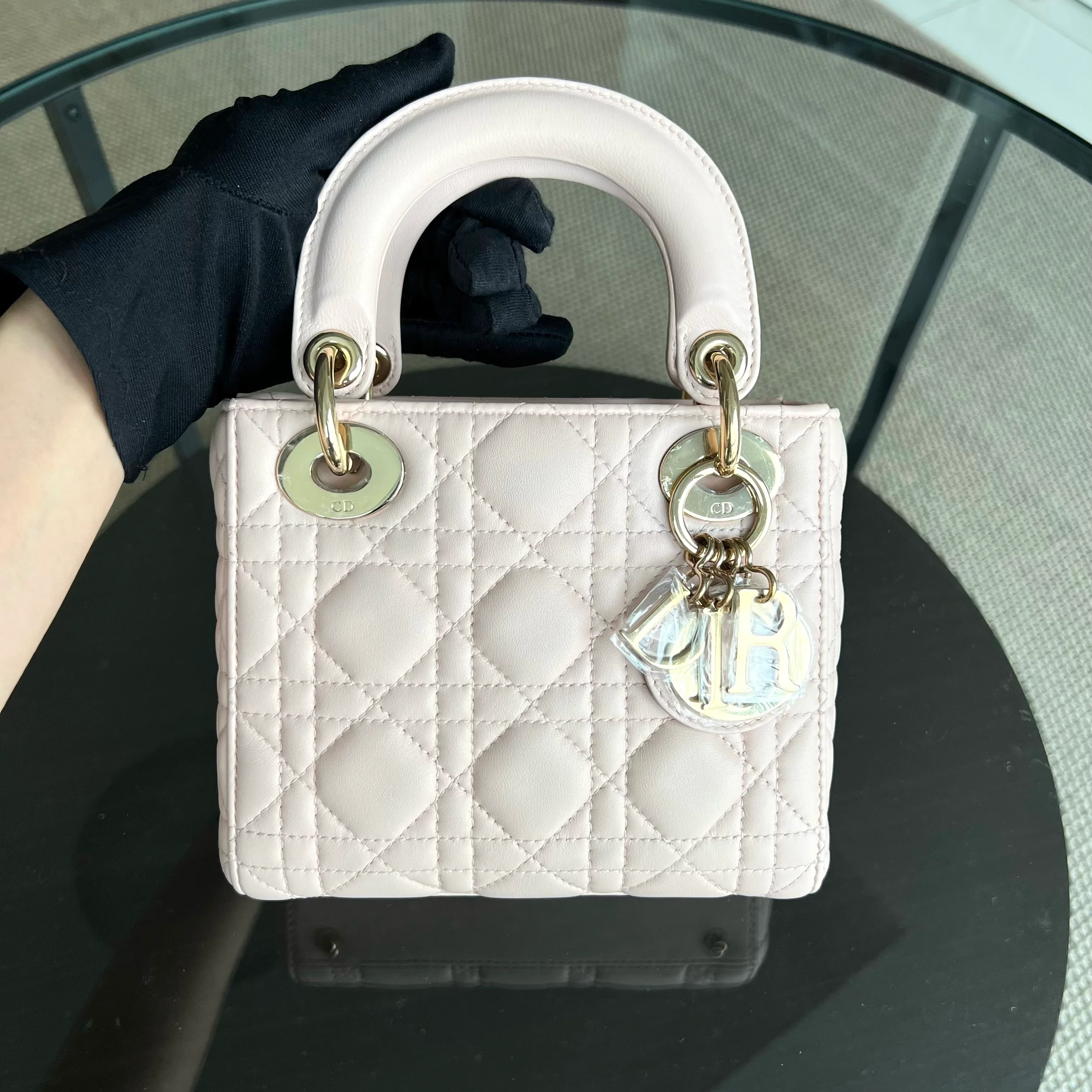 *Adjustable Strap* Dior Lady Mini Cannage Lambskin Light Pink Nude Golden Hardware - Best Luxury Designers