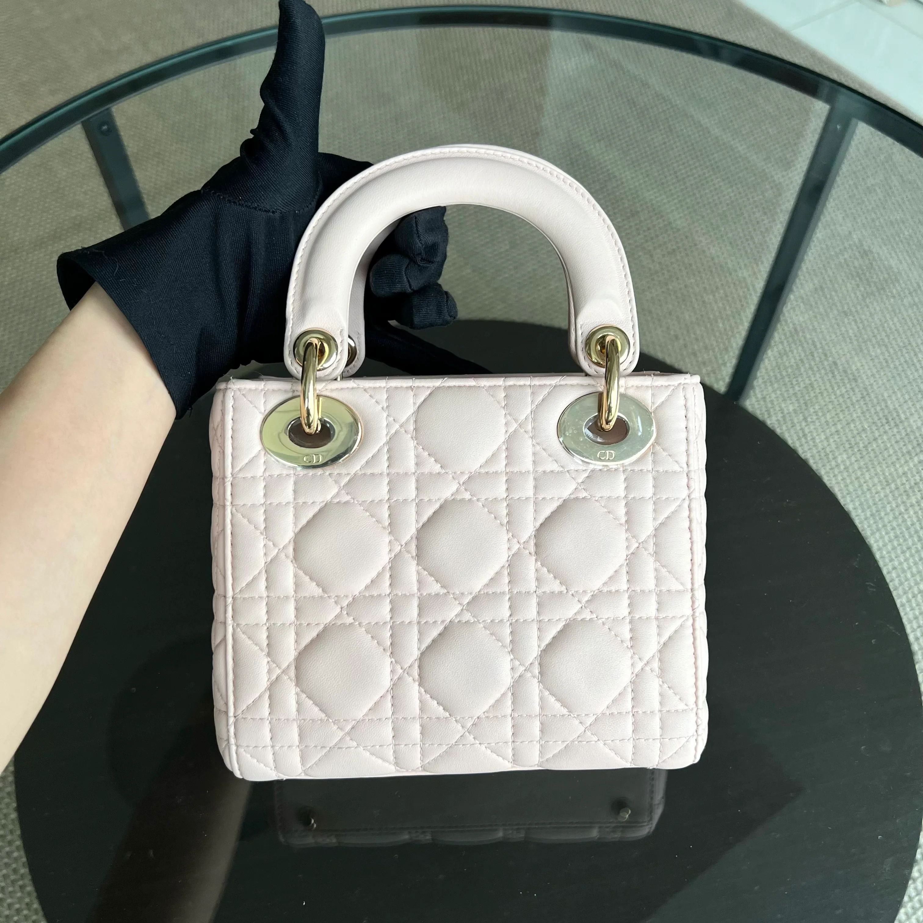 *Adjustable Strap* Dior Lady Mini Cannage Lambskin Light Pink Nude Golden Hardware - Best Luxury Designers