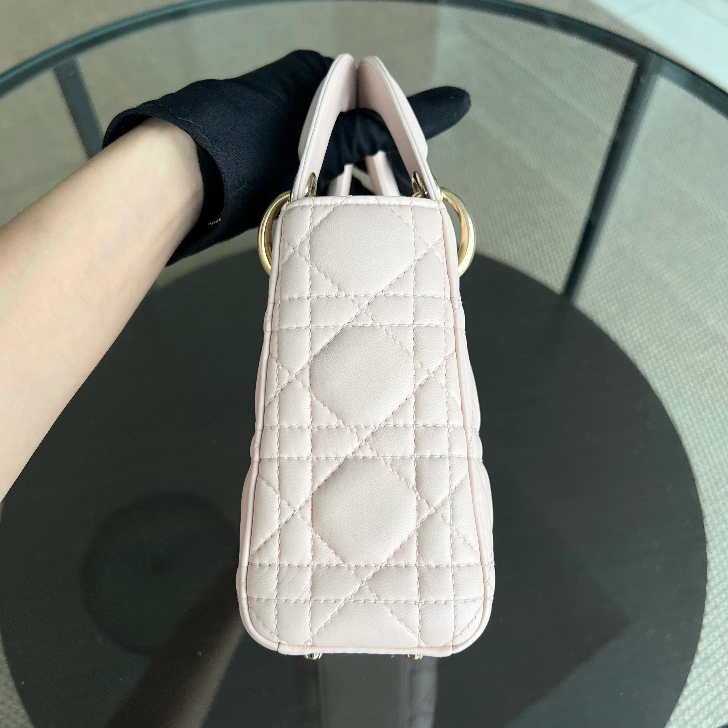 *Adjustable Strap* Dior Lady Mini Cannage Lambskin Light Pink Nude Golden Hardware - Best Luxury Designers