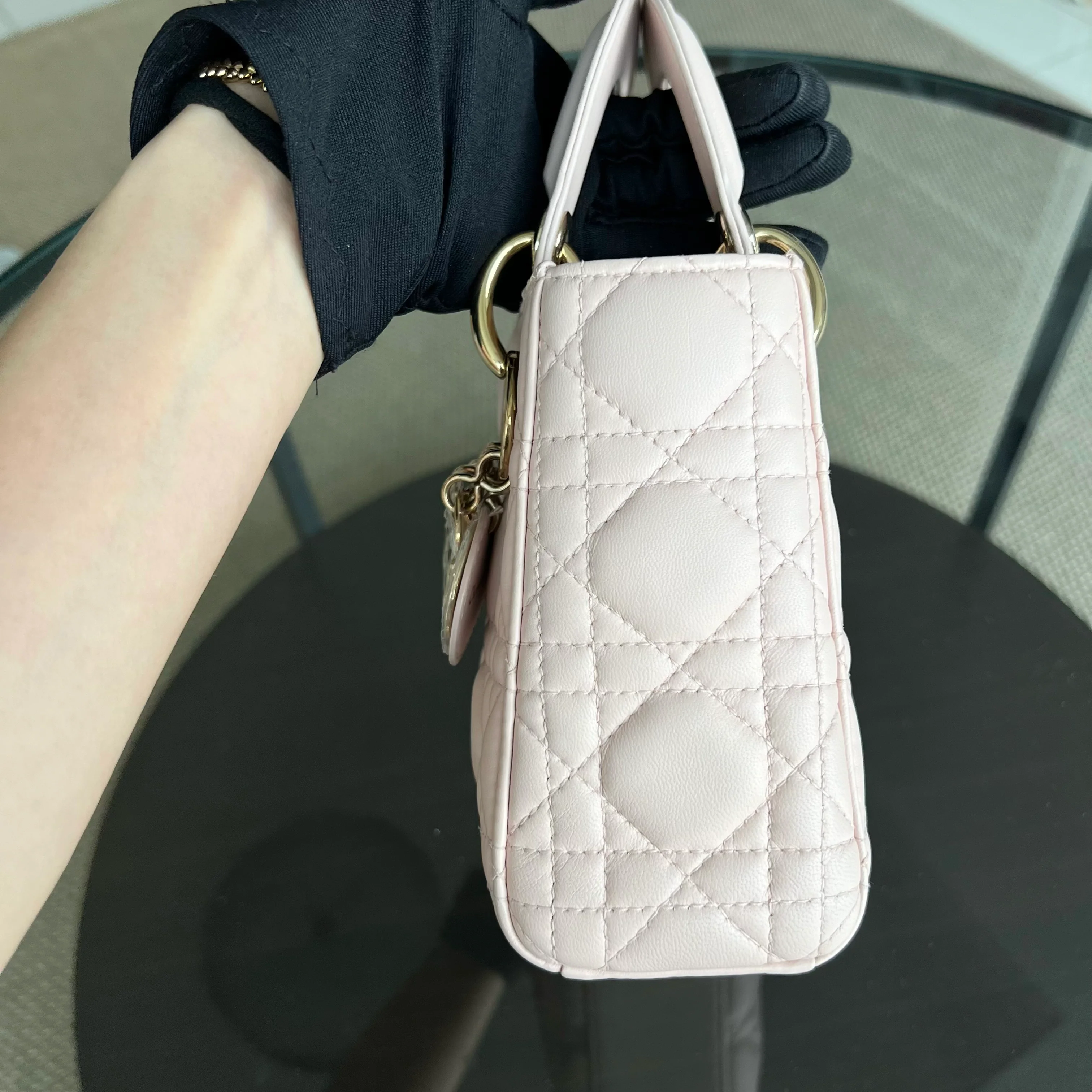 *Adjustable Strap* Dior Lady Mini Cannage Lambskin Light Pink Nude Golden Hardware - Best Luxury Designers