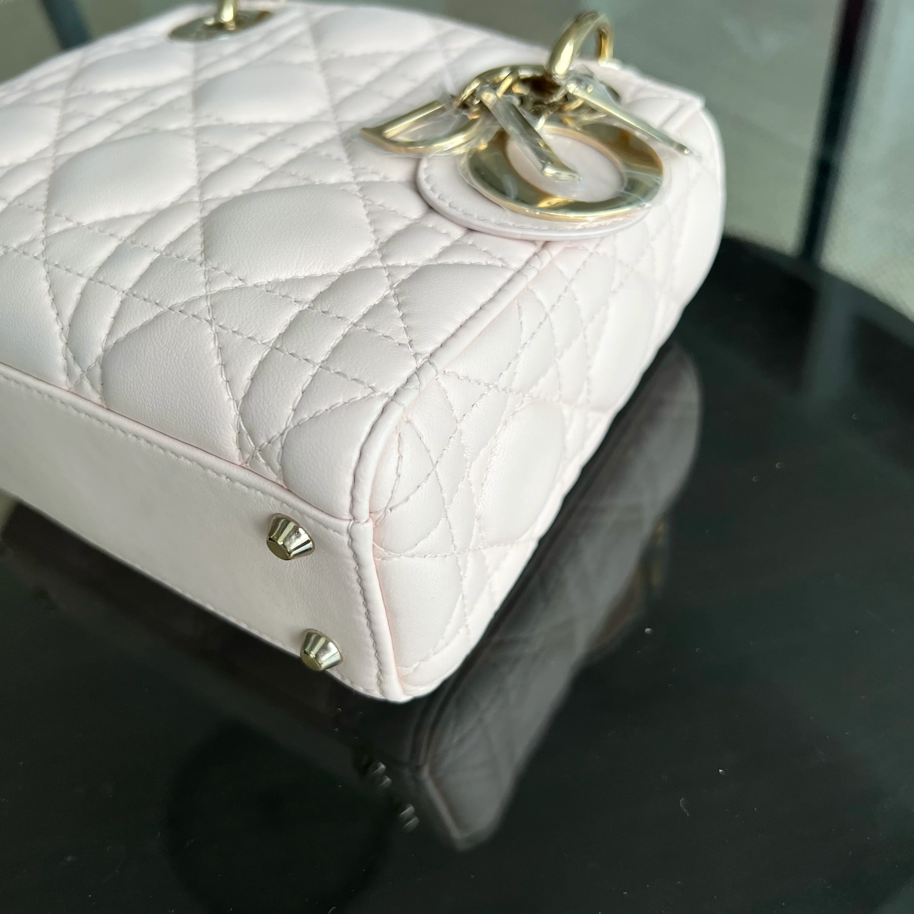 *Adjustable Strap* Dior Lady Mini Cannage Lambskin Light Pink Nude Golden Hardware - Best Luxury Designers