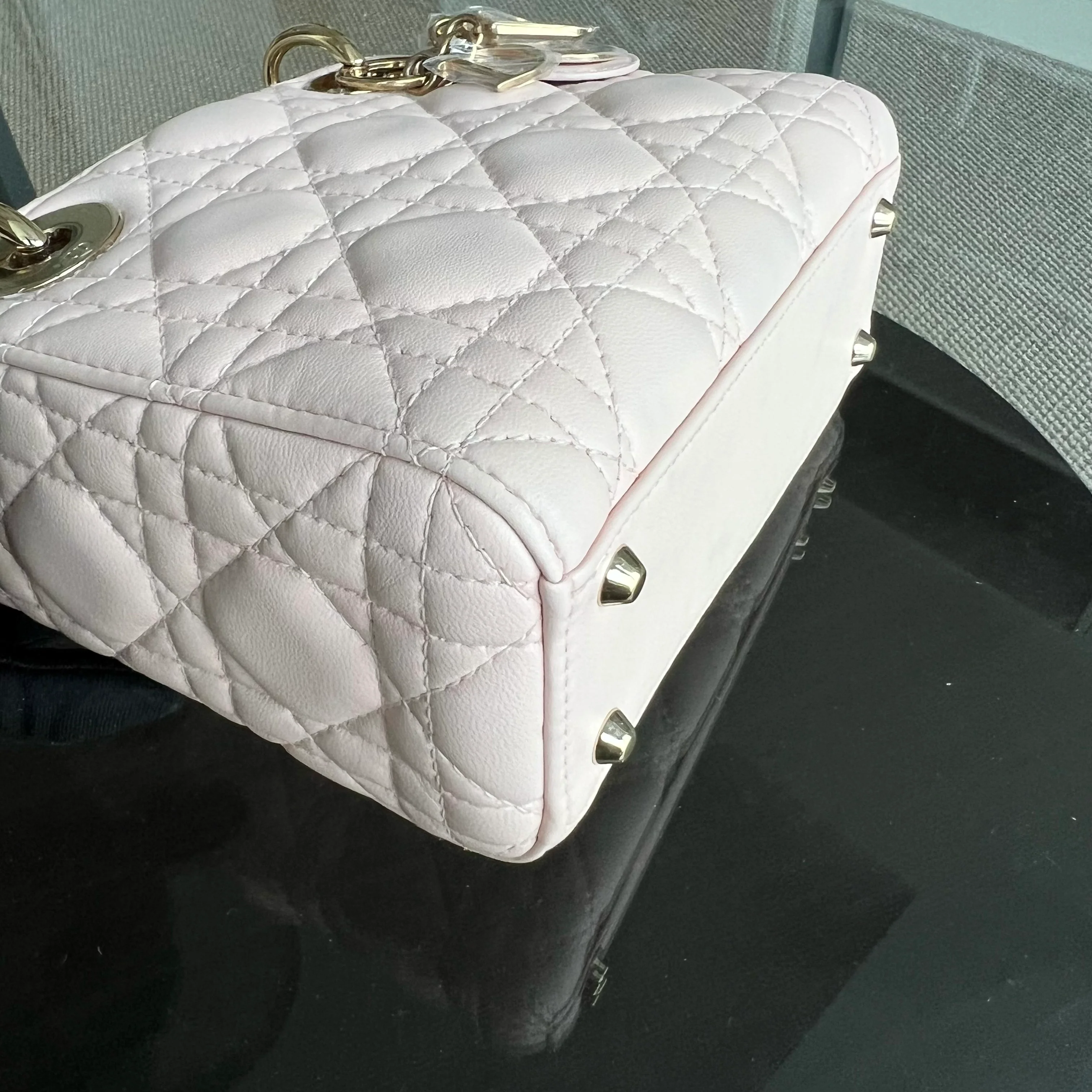 *Adjustable Strap* Dior Lady Mini Cannage Lambskin Light Pink Nude Golden Hardware - Best Luxury Designers