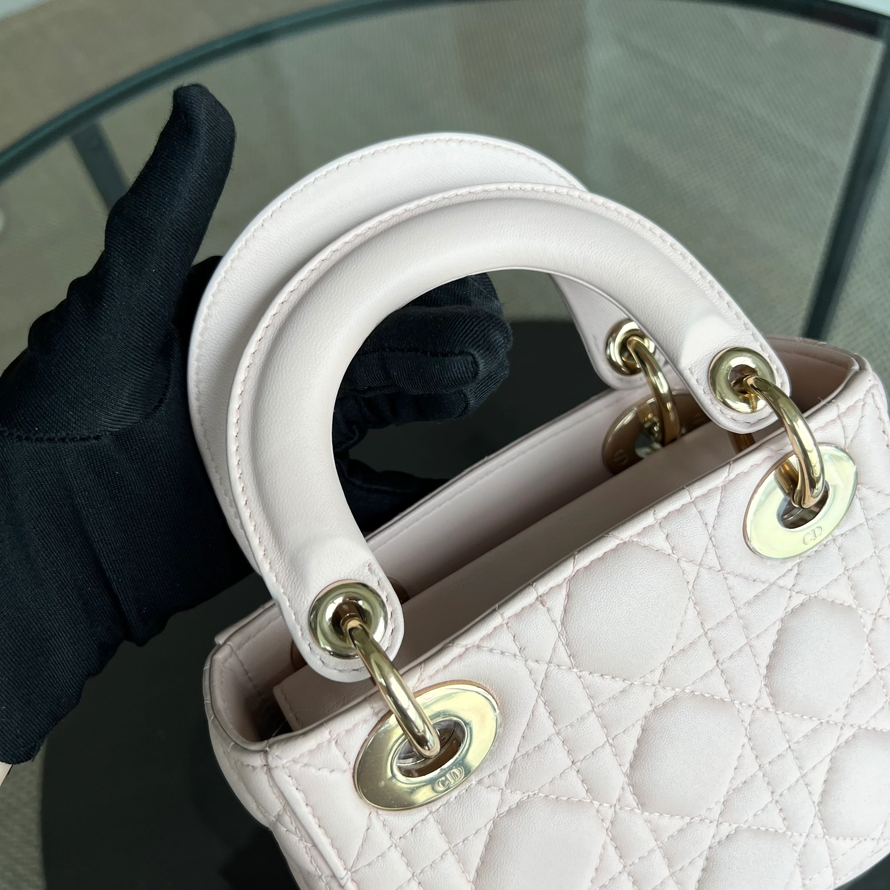 *Adjustable Strap* Dior Lady Mini Cannage Lambskin Light Pink Nude Golden Hardware - Best Luxury Designers