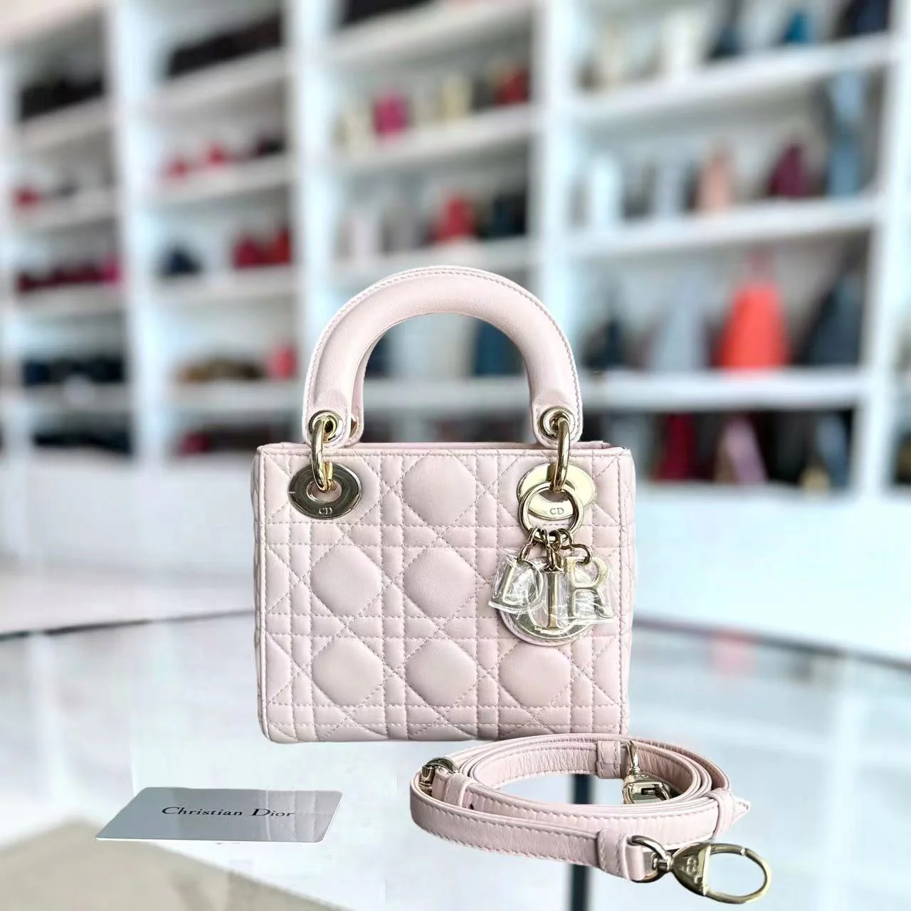 *Adjustable Strap* Dior Lady Mini Cannage Lambskin Sakura Pink GHW - Best Luxury Designers