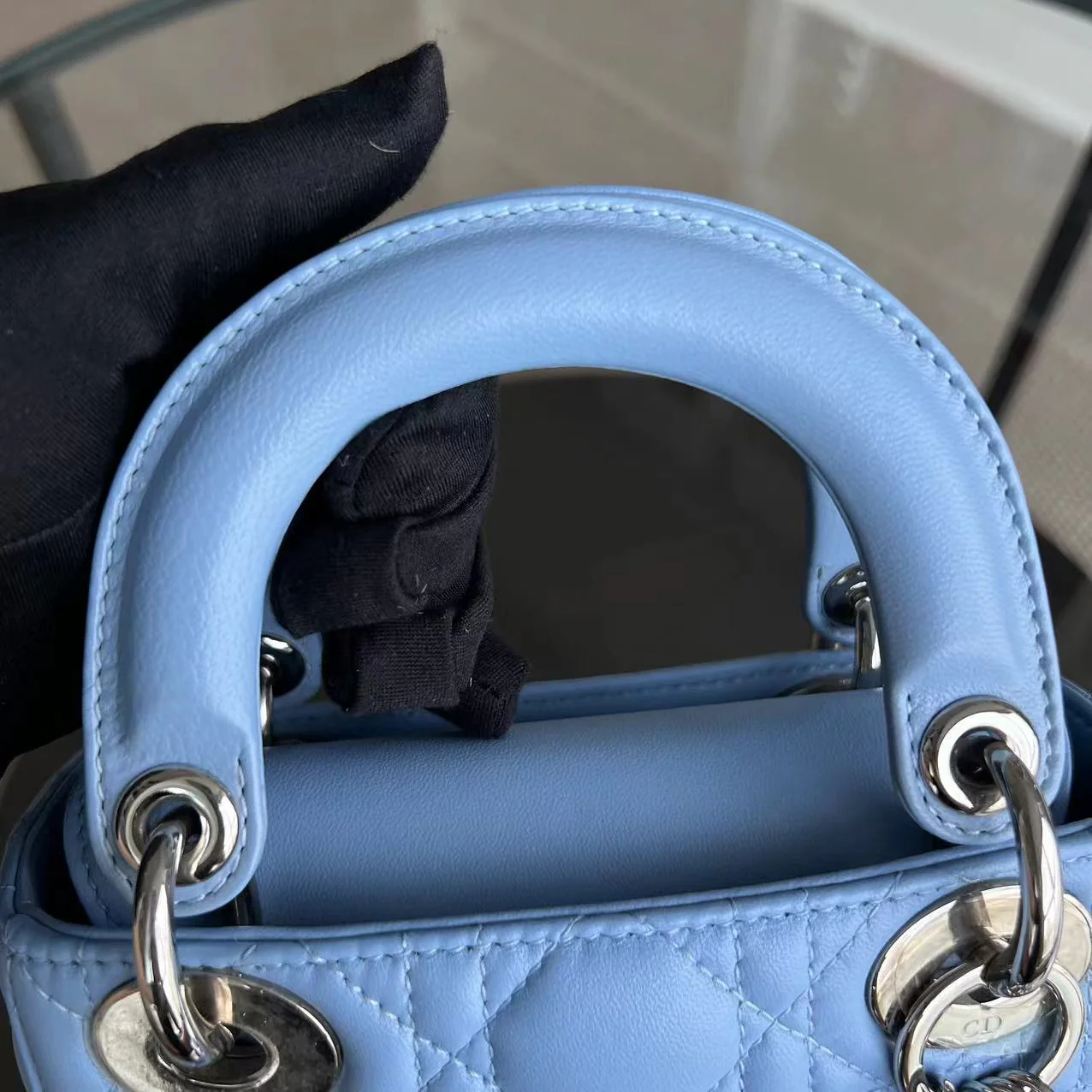 *Adjustable Strap* Dior Lady Mini Cannage Lambskin Sky Blue Silver Hardware - Best Luxury Designers