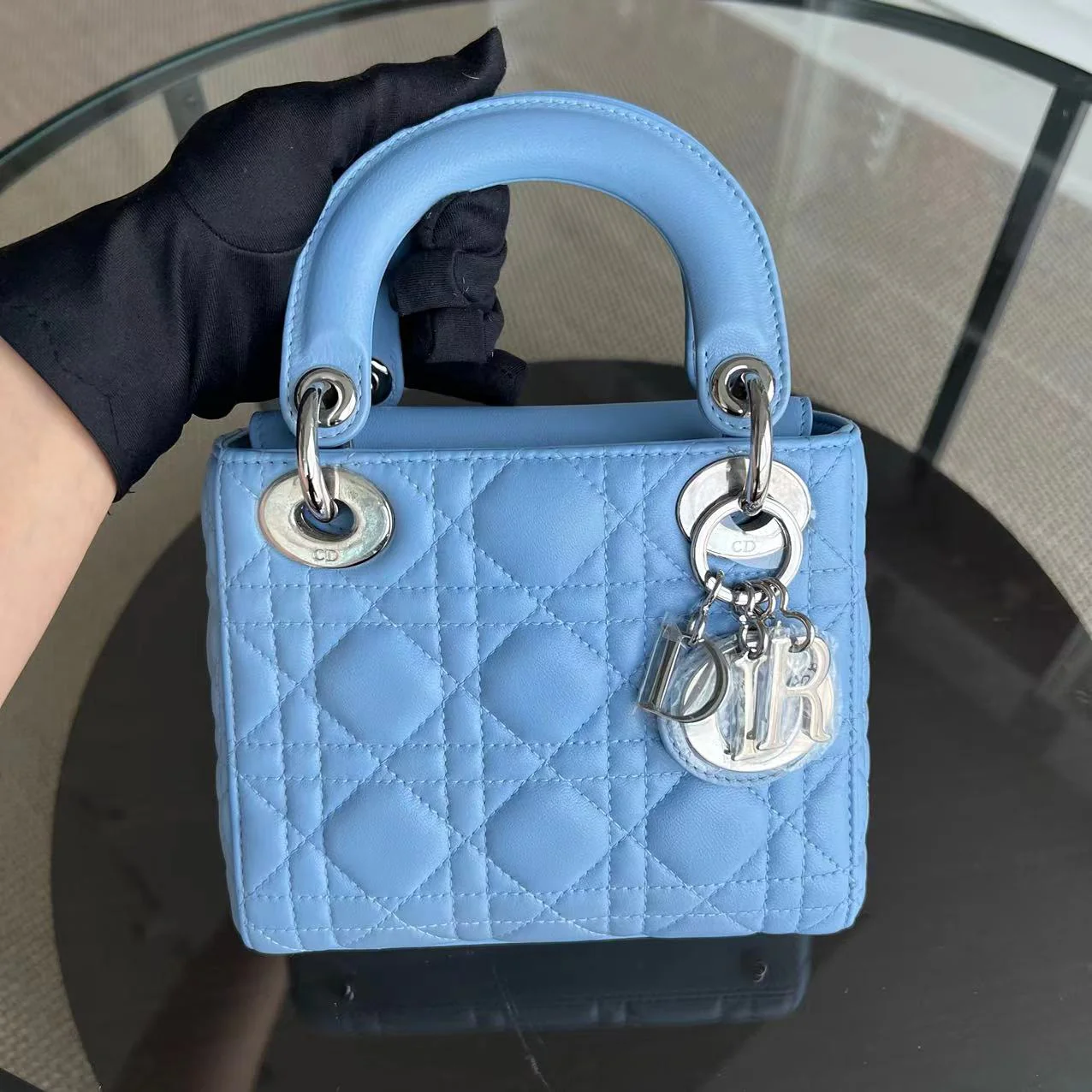 *Adjustable Strap* Dior Lady Mini Cannage Lambskin Sky Blue Silver Hardware - Best Luxury Designers