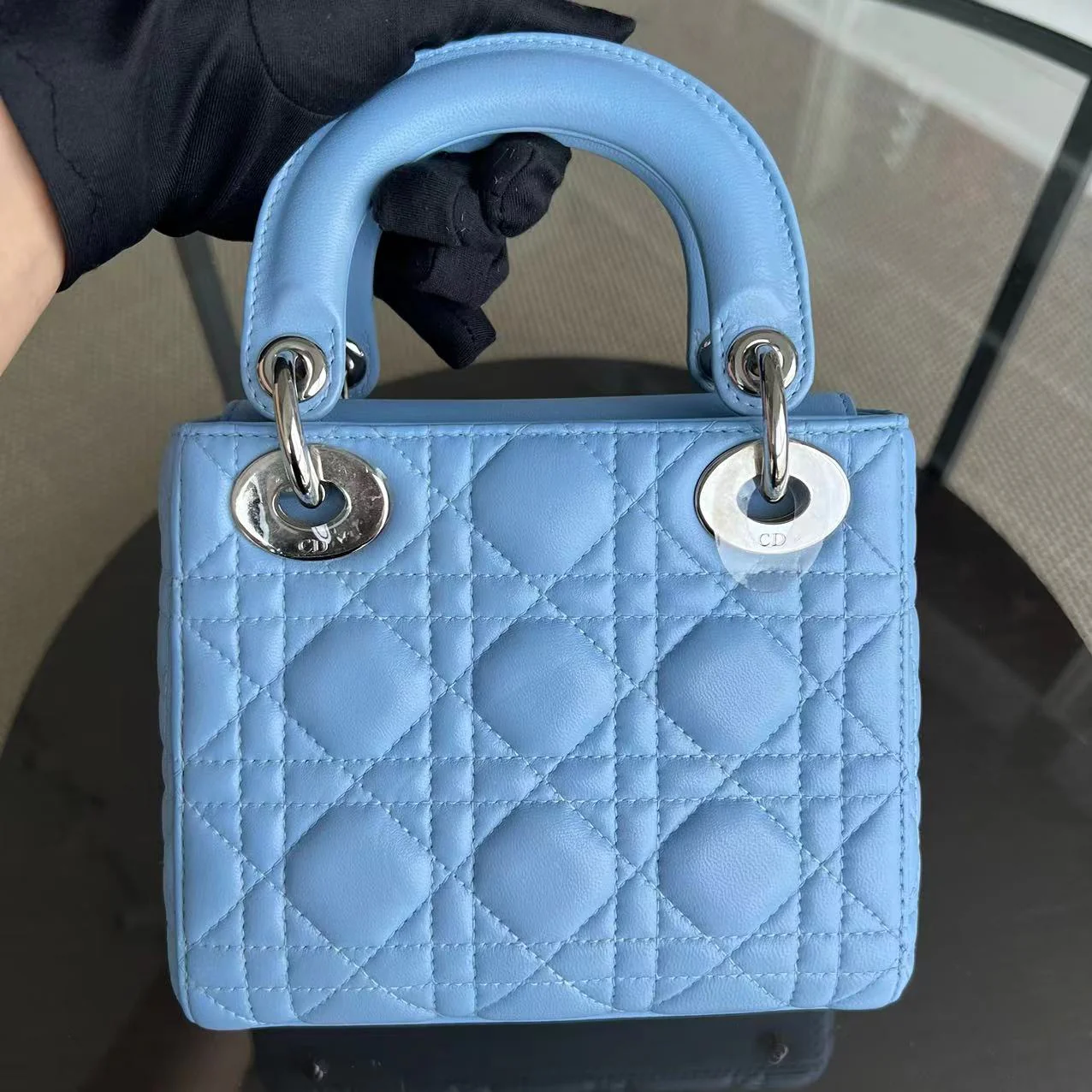 *Adjustable Strap* Dior Lady Mini Cannage Lambskin Sky Blue Silver Hardware - Best Luxury Designers
