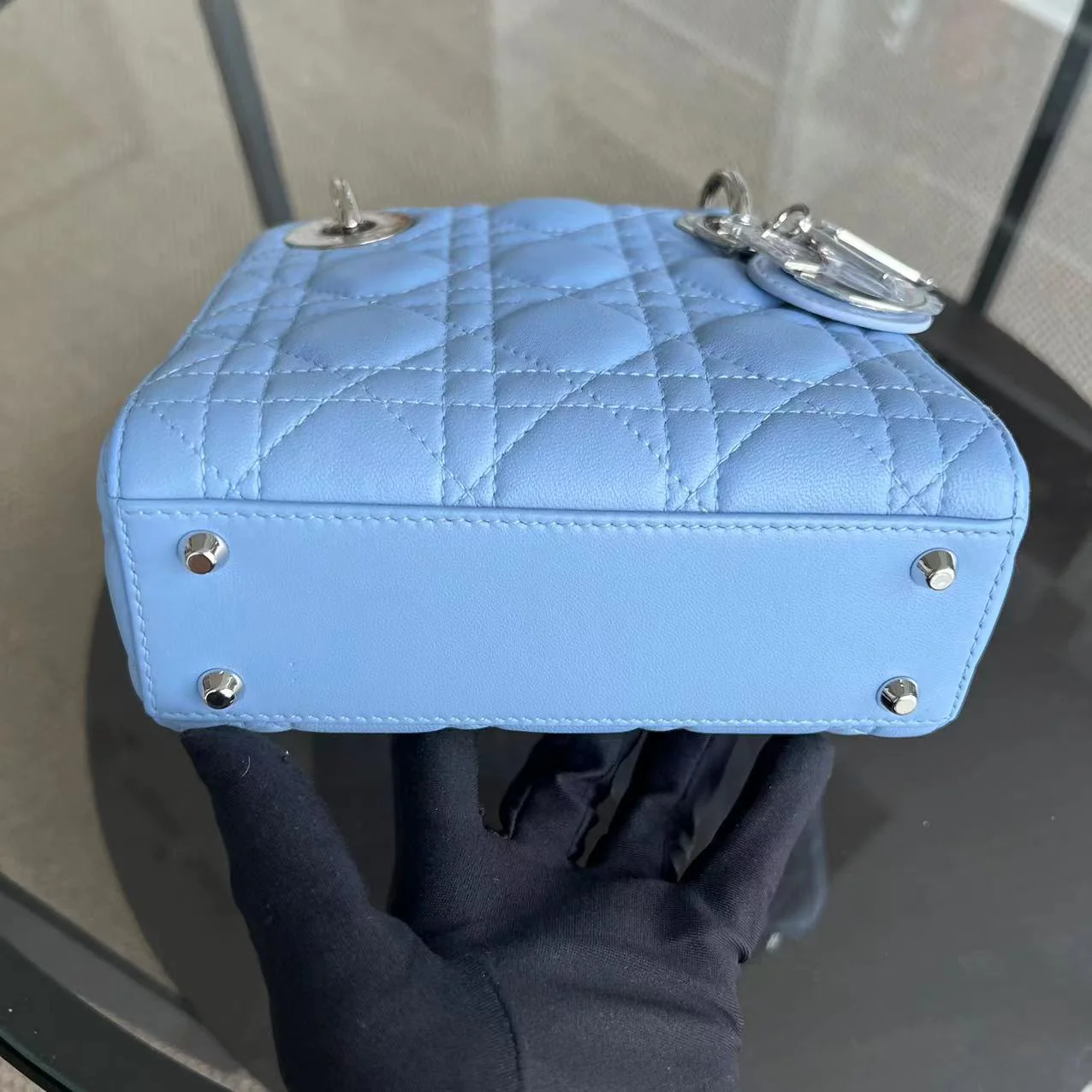 *Adjustable Strap* Dior Lady Mini Cannage Lambskin Sky Blue Silver Hardware - Best Luxury Designers