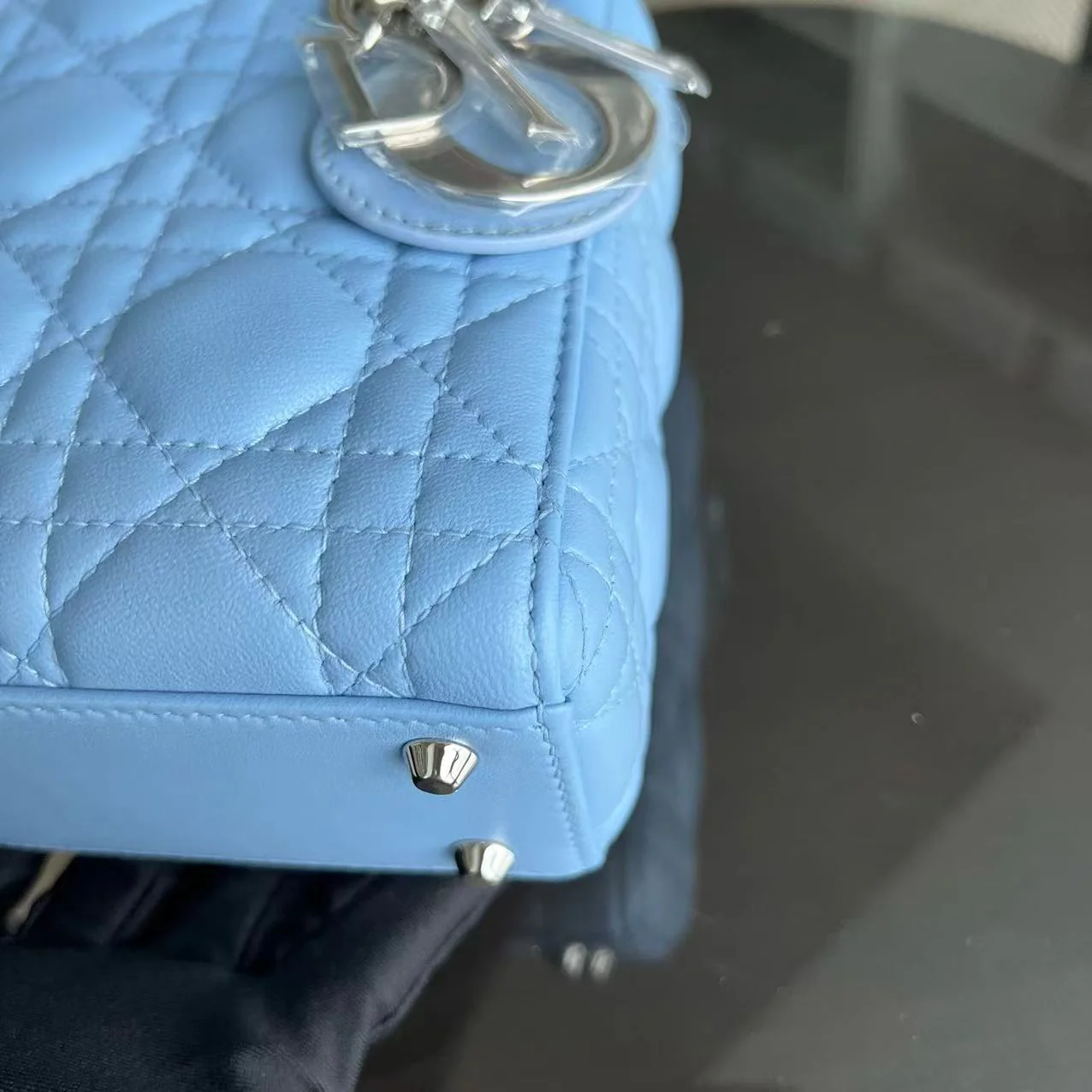*Adjustable Strap* Dior Lady Mini Cannage Lambskin Sky Blue Silver Hardware - Best Luxury Designers