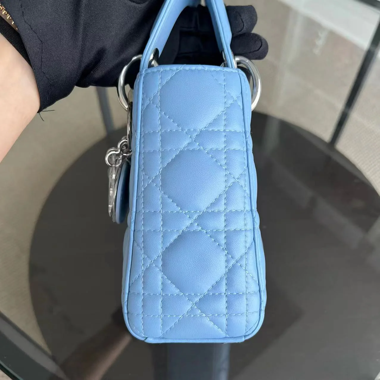 *Adjustable Strap* Dior Lady Mini Cannage Lambskin Sky Blue Silver Hardware - Best Luxury Designers