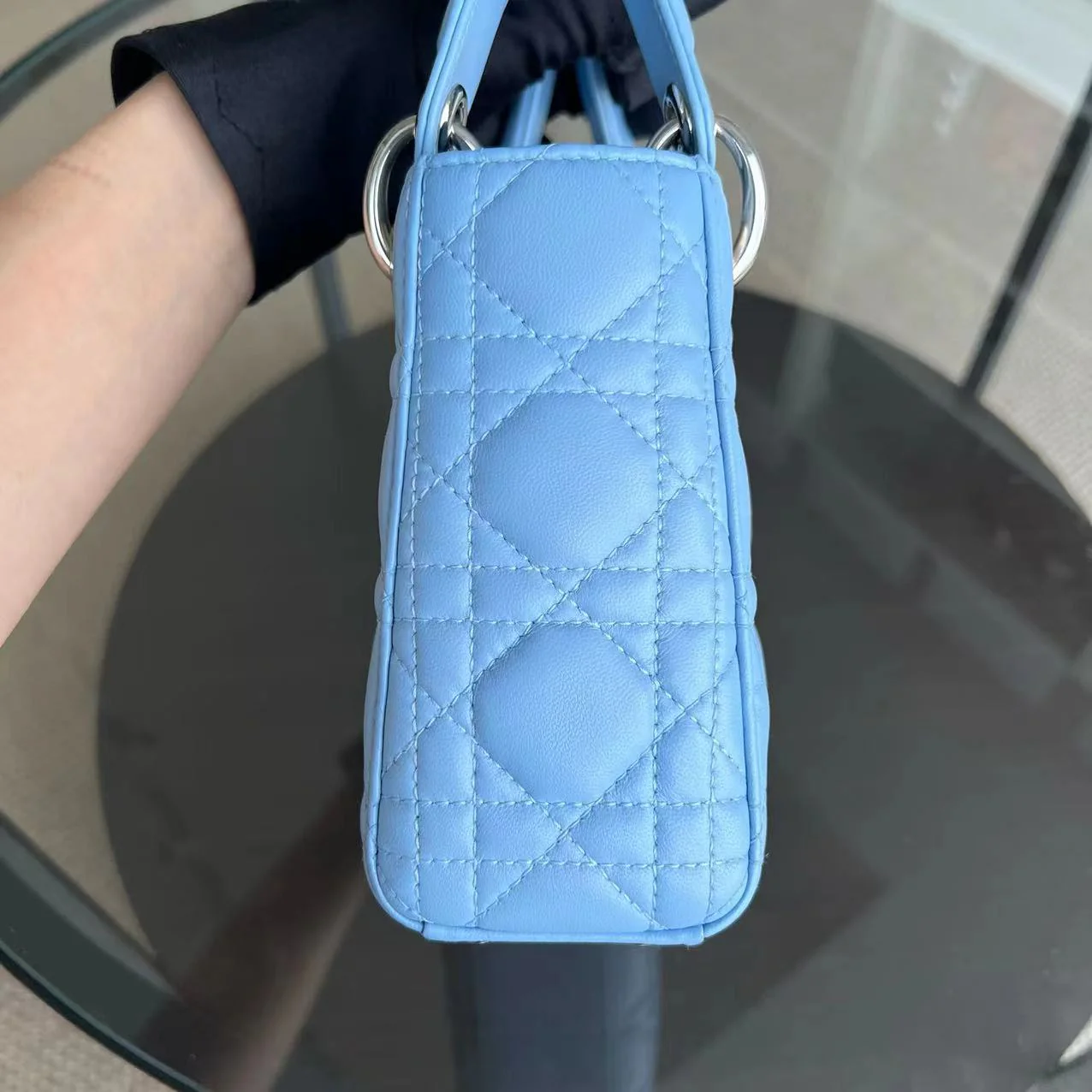 *Adjustable Strap* Dior Lady Mini Cannage Lambskin Sky Blue Silver Hardware - Best Luxury Designers