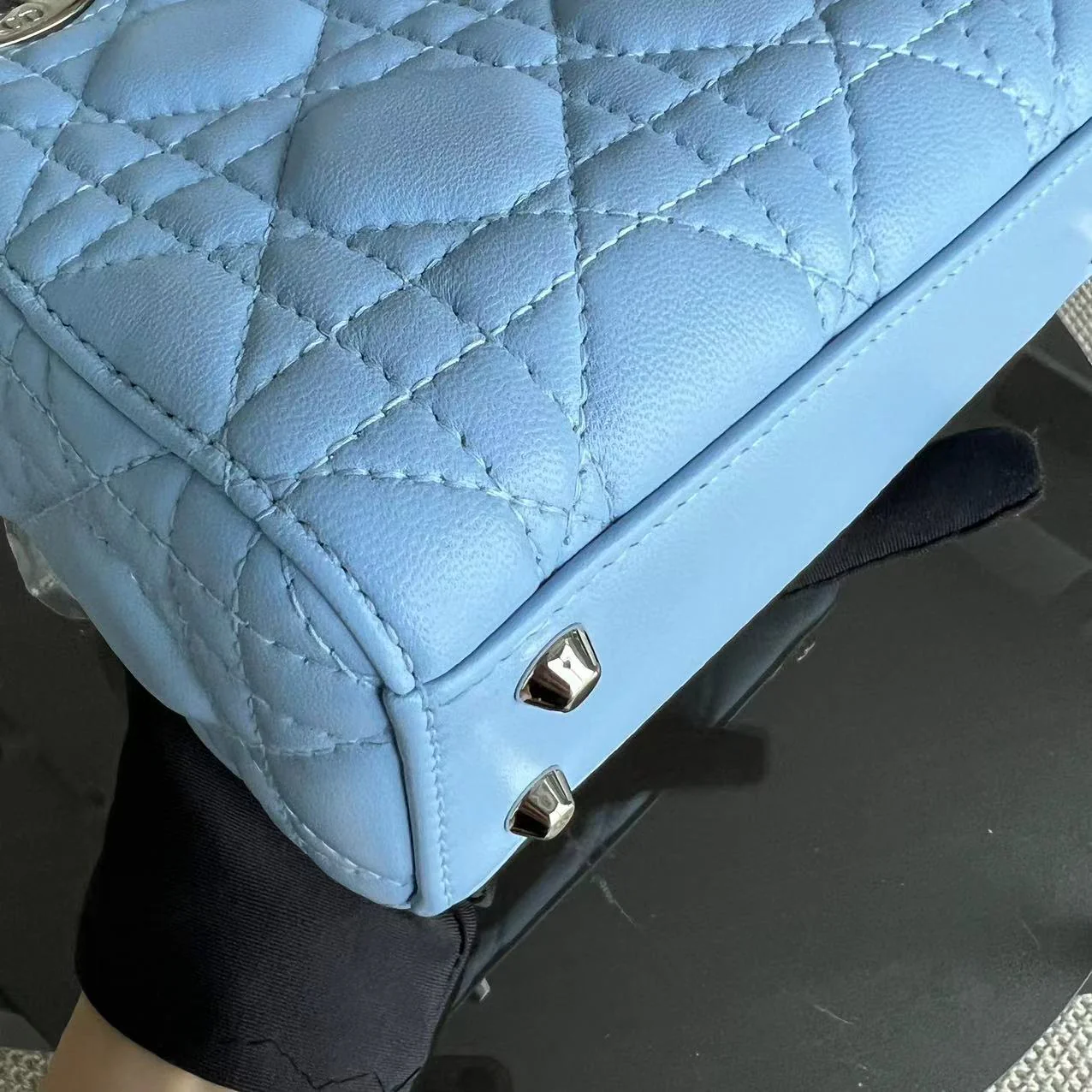 *Adjustable Strap* Dior Lady Mini Cannage Lambskin Sky Blue Silver Hardware - Best Luxury Designers